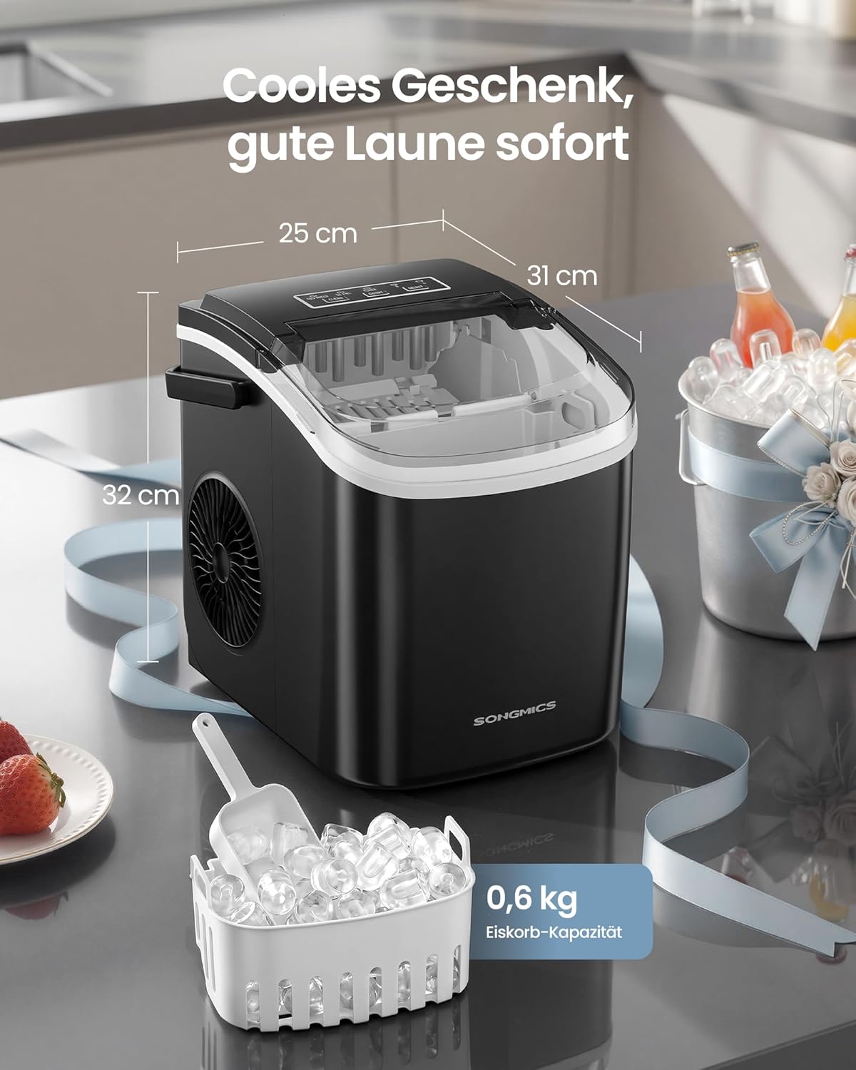 Thumbnail 6 de SONGMICS Eiswürfelmaschine XZB001B1EU – kompakte 12 kg/Tag, 6 Min. für 9 Würfel, Selbstreinigung