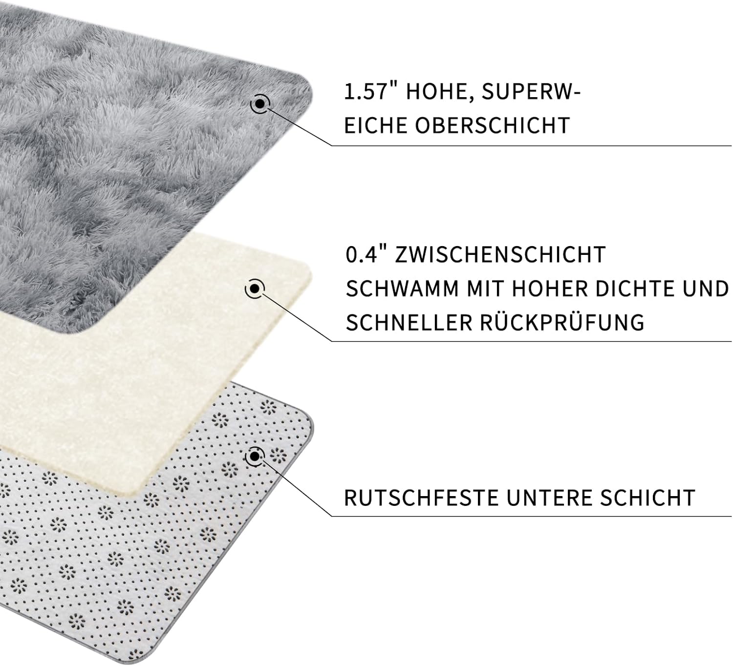 Thumbnail 2 de Sour Lemon Hochflor Teppich in Grau (240 x 340 cm) – waschbar, rutschhemmend, extra groß für Wohnzimmer & Schlafzimmer