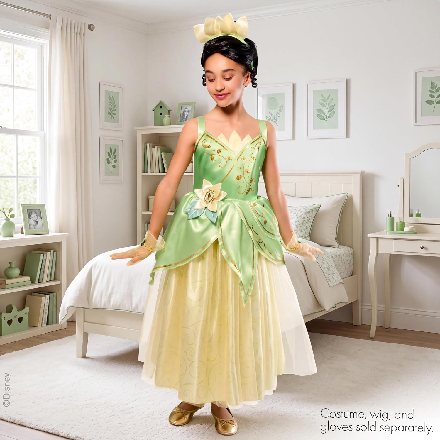 Thumbnail 6 de Party City AM8411784 Disney Princess Tiana Costume Dress, Gold Foil and Glitter Mesh