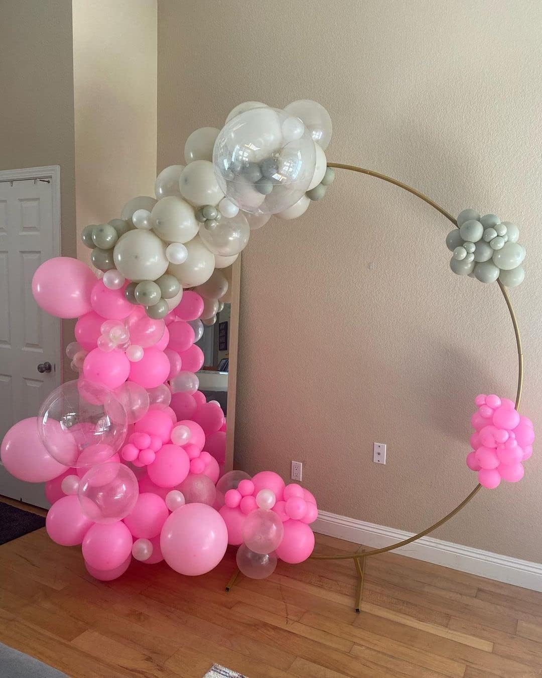 Detalle 2 de Kelfara Pink Party Balloons (100 pcs, 12 inch latex) with pink ribbon for birthdays, weddings & graduations