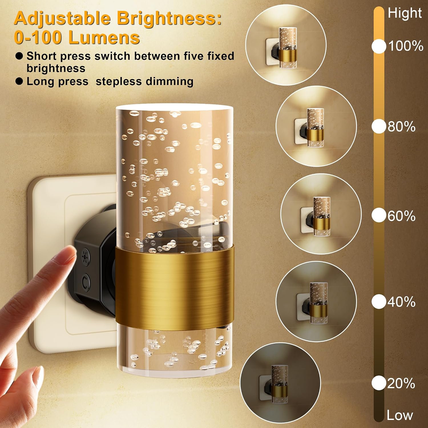 Detalle de Night Light Plug in Wall 2 Pack 0-100LM
