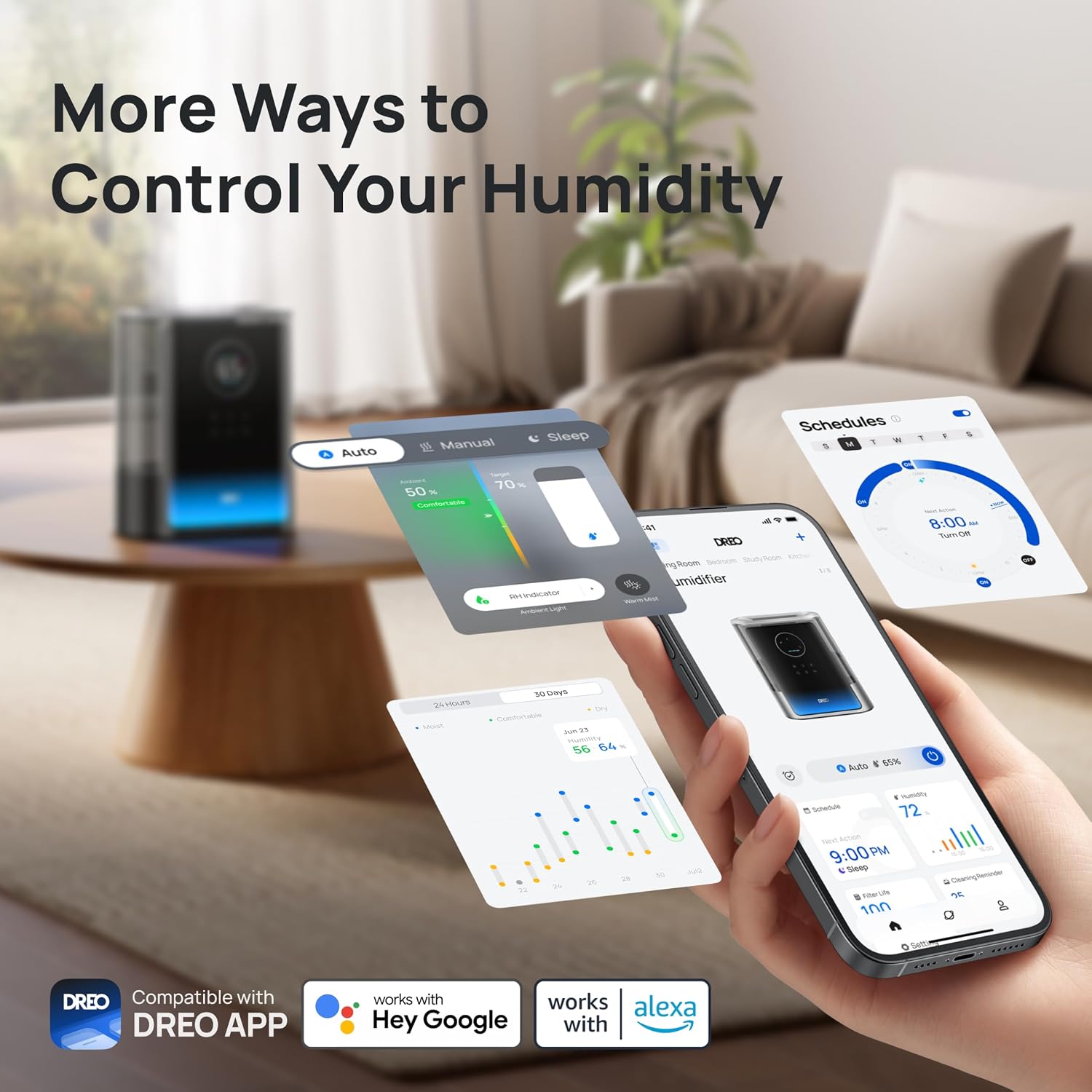 Detalle 2 de DREO HM717S Smart Humidifier, 8 L, Warm and Cool Mist, App Control