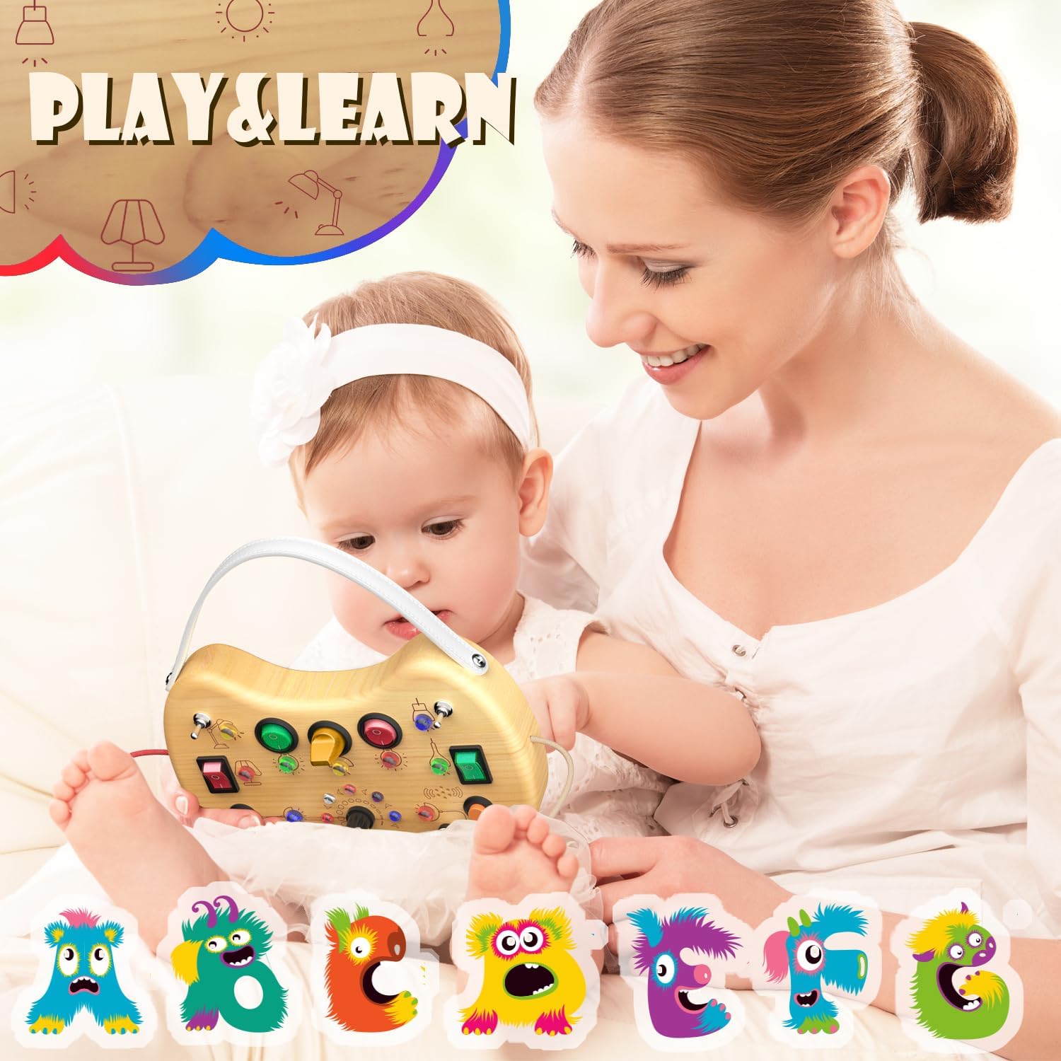 Thumbnail 2 de UdoUto Montessori Wooden Busy Board for Toddlers with LED Lights and Switches