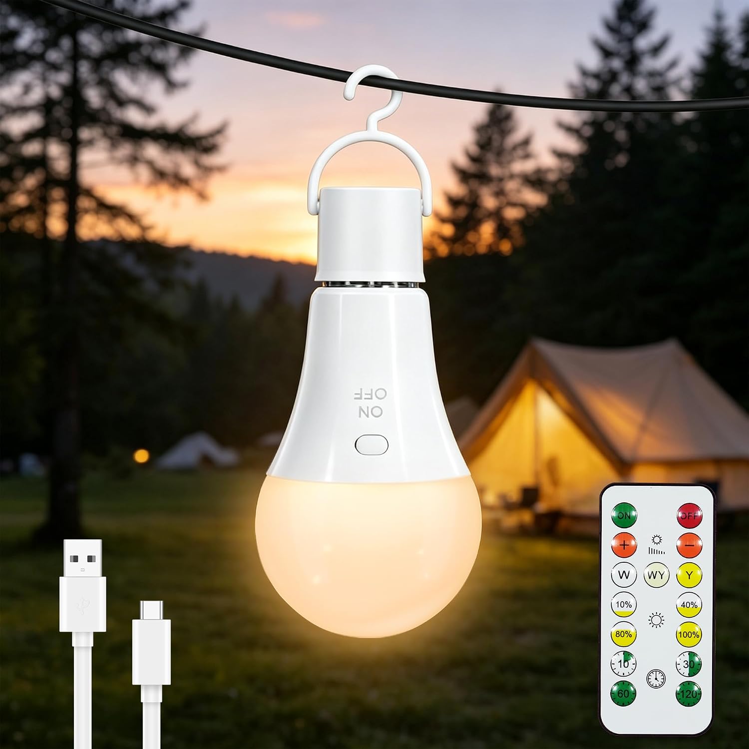 Detalle de Dehobo CD5V-A6001 oplaadbare E27-ledlamp, 7 W, dimbaar met afstandsbediening
