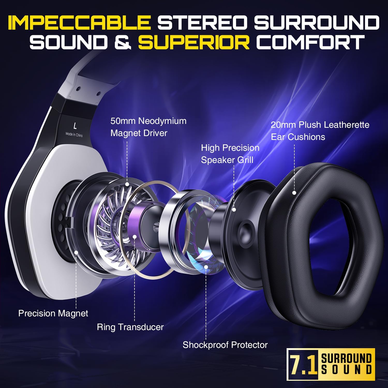 Thumbnail 4 de WiseWing DS01 Wireless Gaming Headset with Mic – 7.1 Surround, 60H Battery, RGB