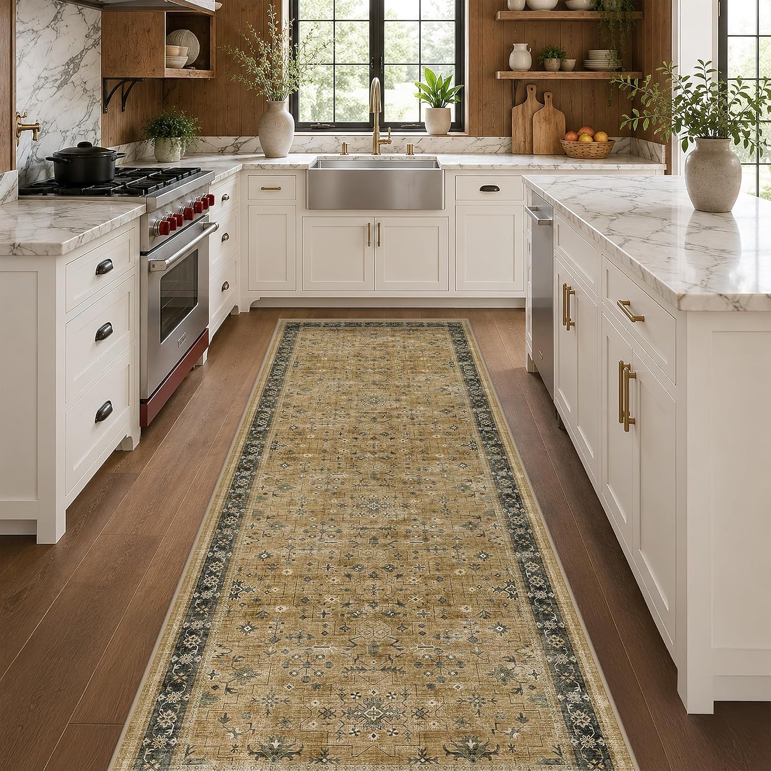 Detalle de Hazo Haus 3' x 12' Washable Hallway Runner Rug, Non-Slip Polyester