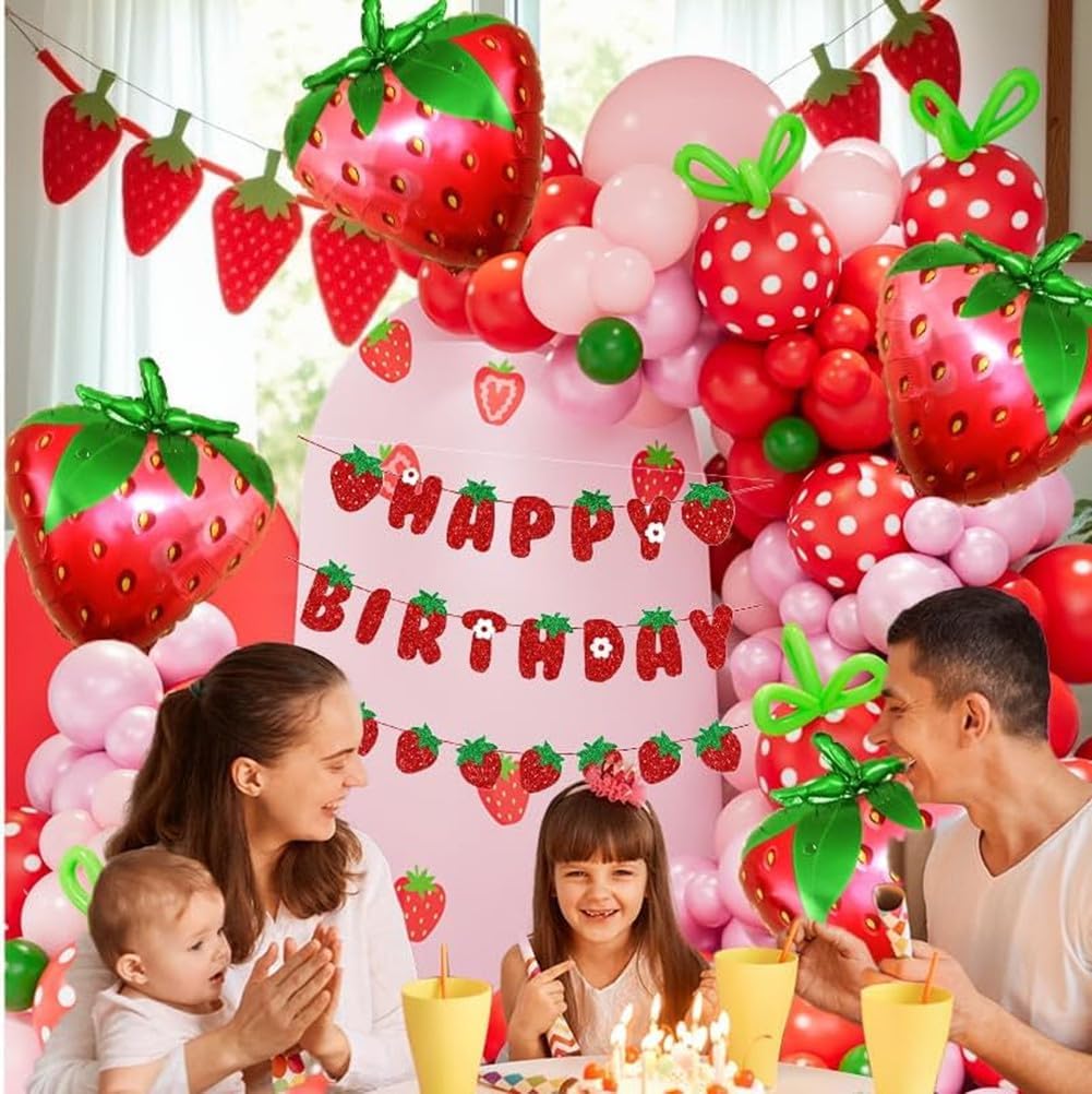 Detalle de Strawberry Balloon Garland Arch Kit — Red, Pink and Light Pink with Strawberry Foil Balloons