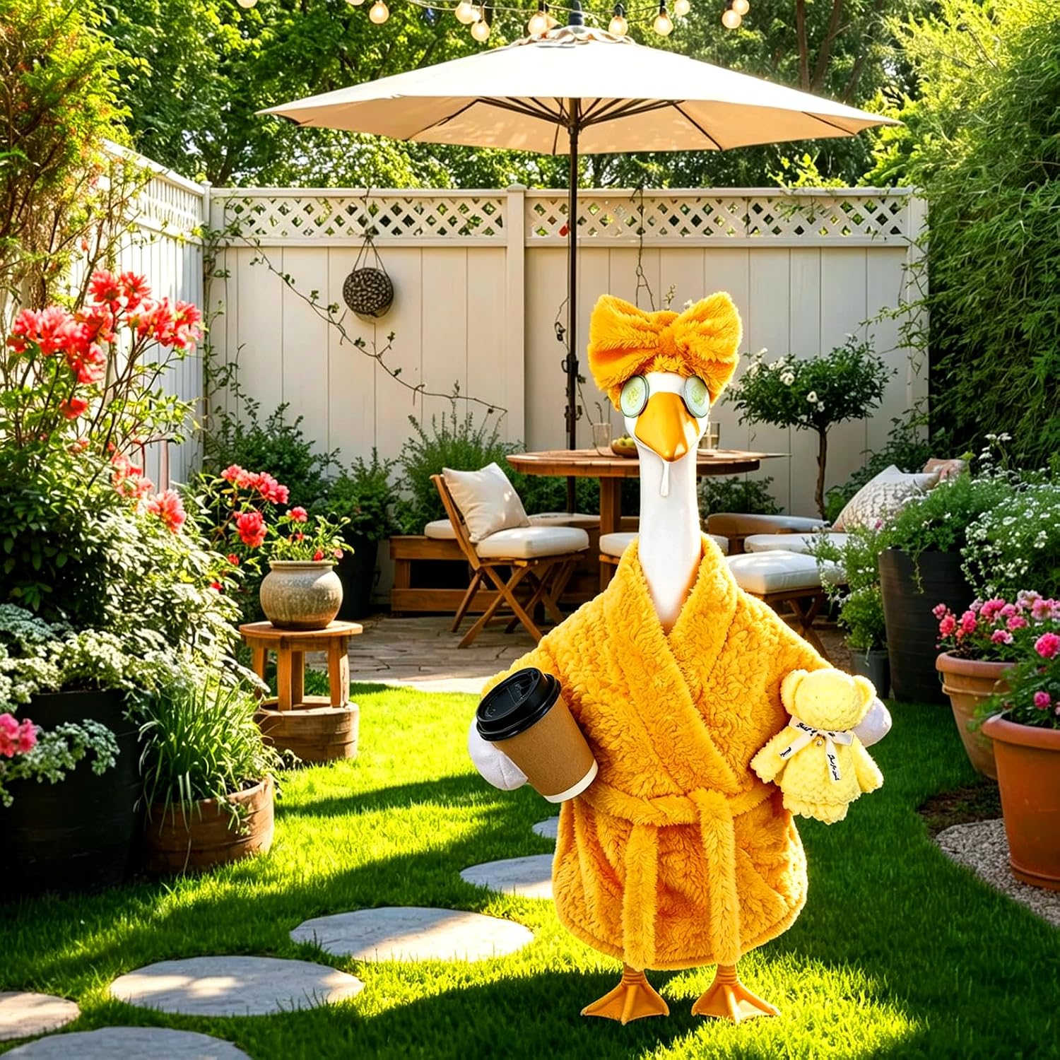 Detalle de Celltestria Lady Goose Bathrobe Costume for 23-Inch Porch Goose, Yellow