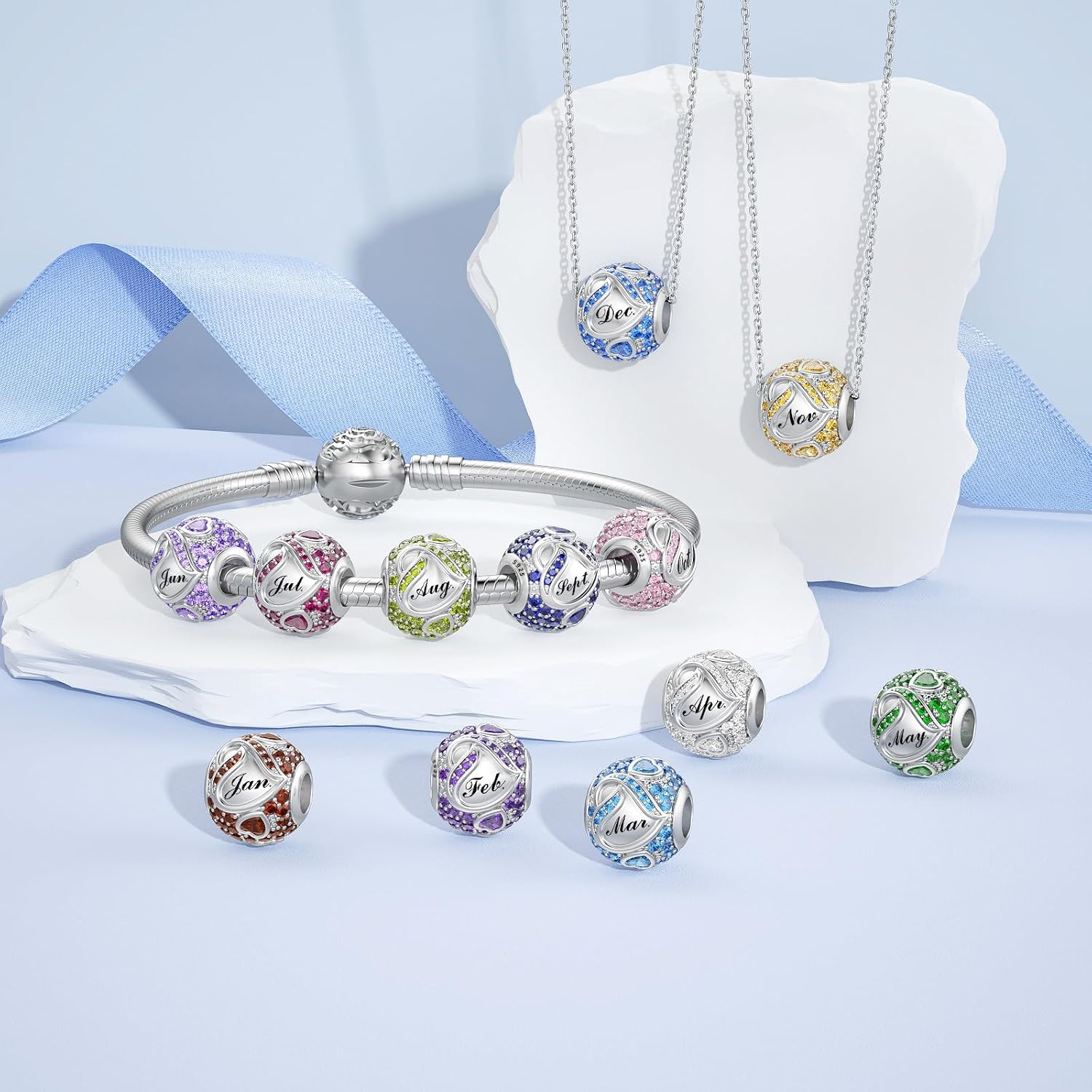 Detalle de LANBEIDE Geburtsstein Charm für Pandora (925 Sterlingsilber) – April mit eingraviertem Monat