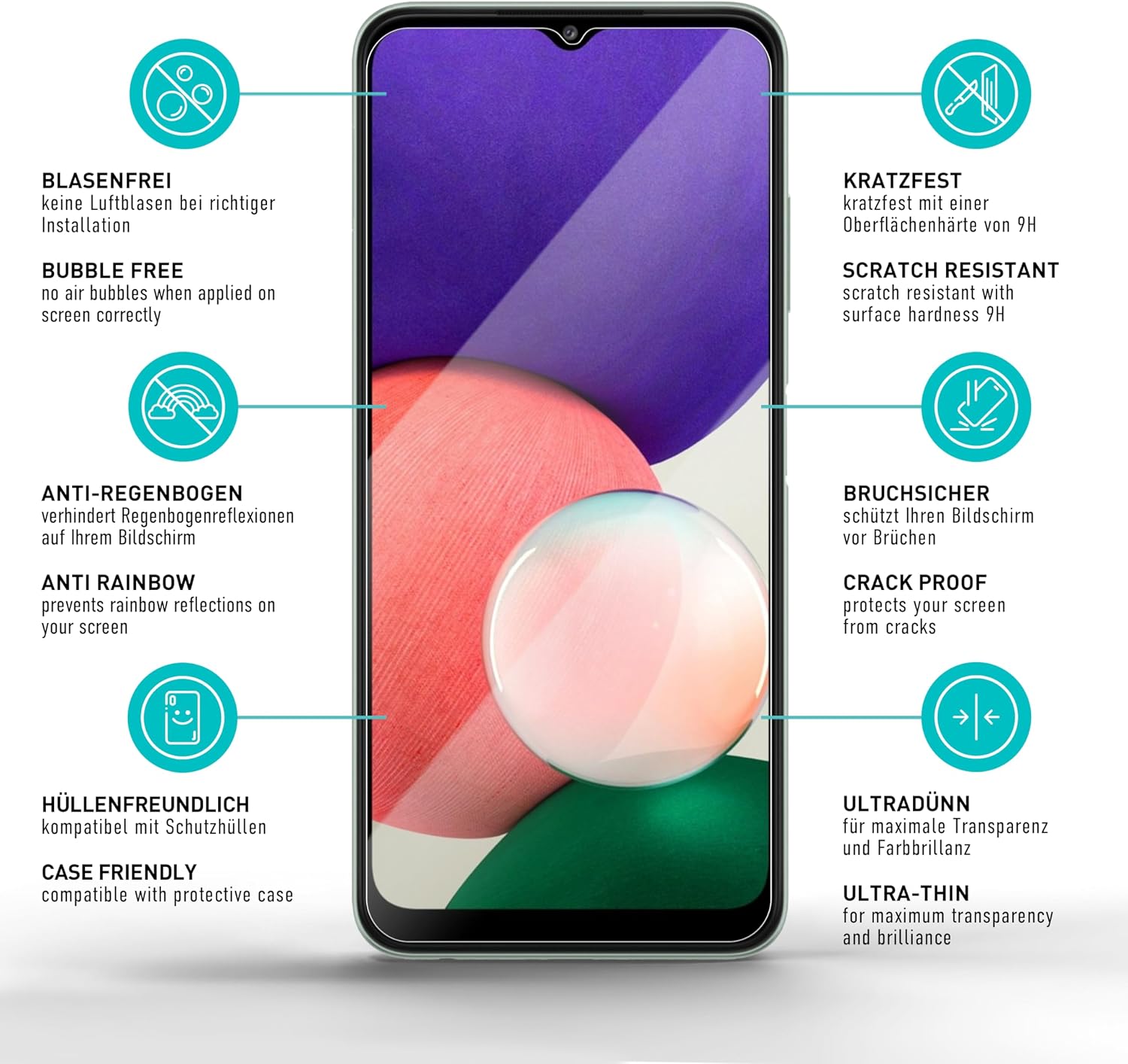 Detalle 2 de SmarTect Tempered Glass Screen Protectors for Samsung Galaxy A22 5G and A22s 5G, 9H, 3-Pack