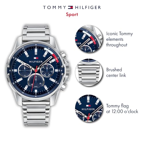 Detalle de Tommy Hilfiger Analogue Multifunction Quartz Watch for Men with Silver Stainless Steel Bracelet (1791788)
