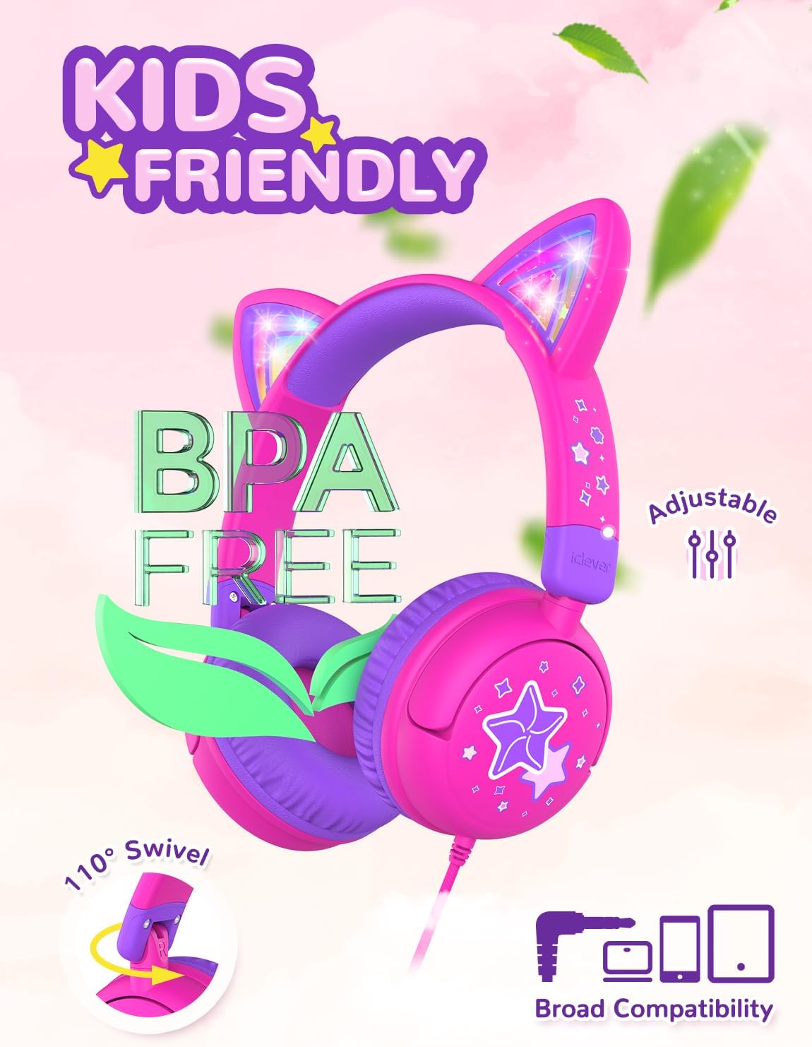 Thumbnail 3 de iClever Kids Cat Ear Headphones 85dBA