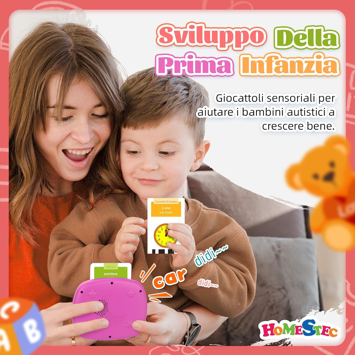 Detalle de Giochi Bambini 2 Anni: Flashcard Parlanti Italiano-Inglese, 216 Carte, 432 Parole, 25 Temi (HOMESTEC)
