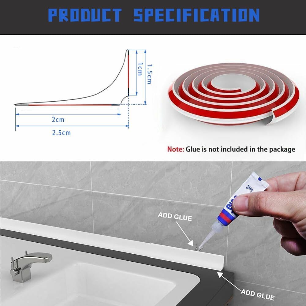 Detalle 2 de 3 Meters Silicone Shower Tray Sealing Strip (15mm H x 25mm W) with Two Adhesive Backings