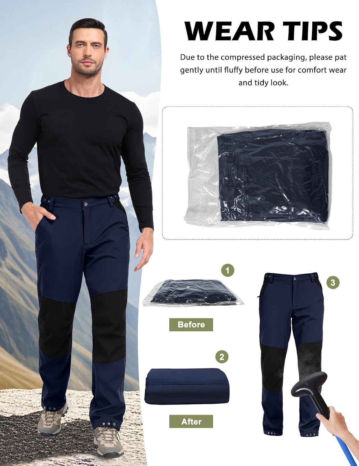 Detalle de Xnova Men's Winter Fleece Lined Hiking Trousers: Water-Repellent Cargo Utility