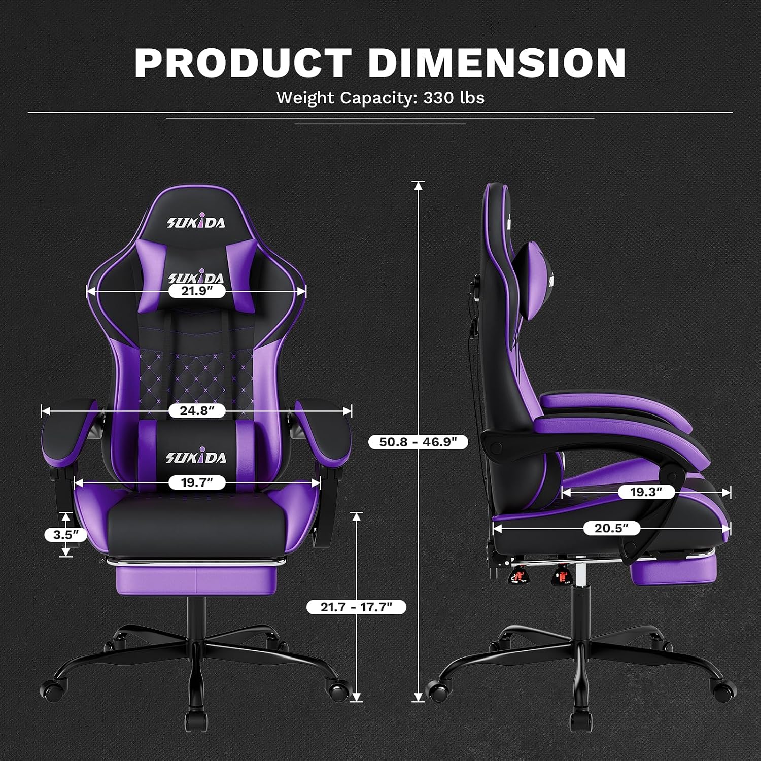 Thumbnail 2 de SUKIDA Gaming Chair: Ergonomic Comfort with Footrest and Massage Lumbar Support