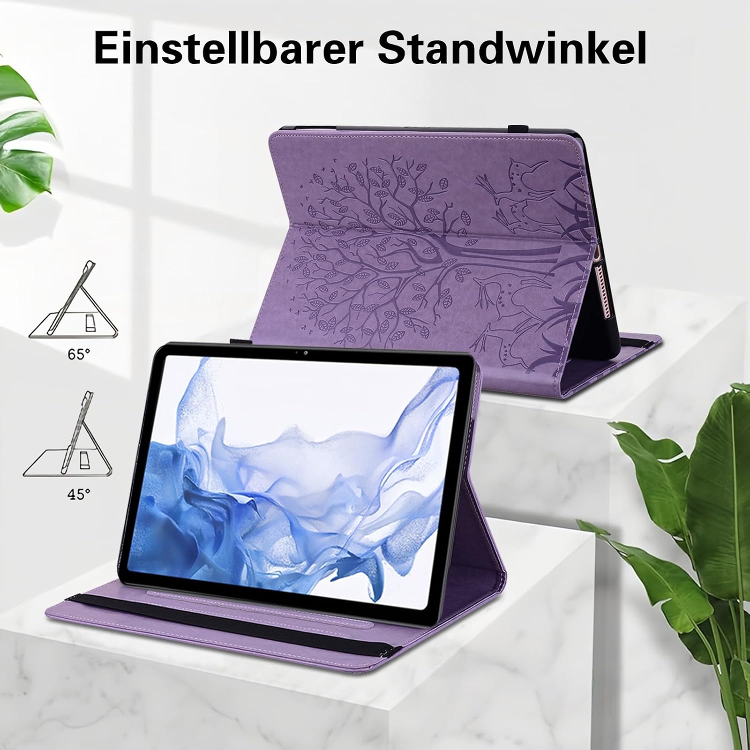 Detalle de BOLELAW Hülle für iPad mini 5 (2019, 5. Generation) 7,9 Zoll – Lila mit Stifthalter und Standfunktion