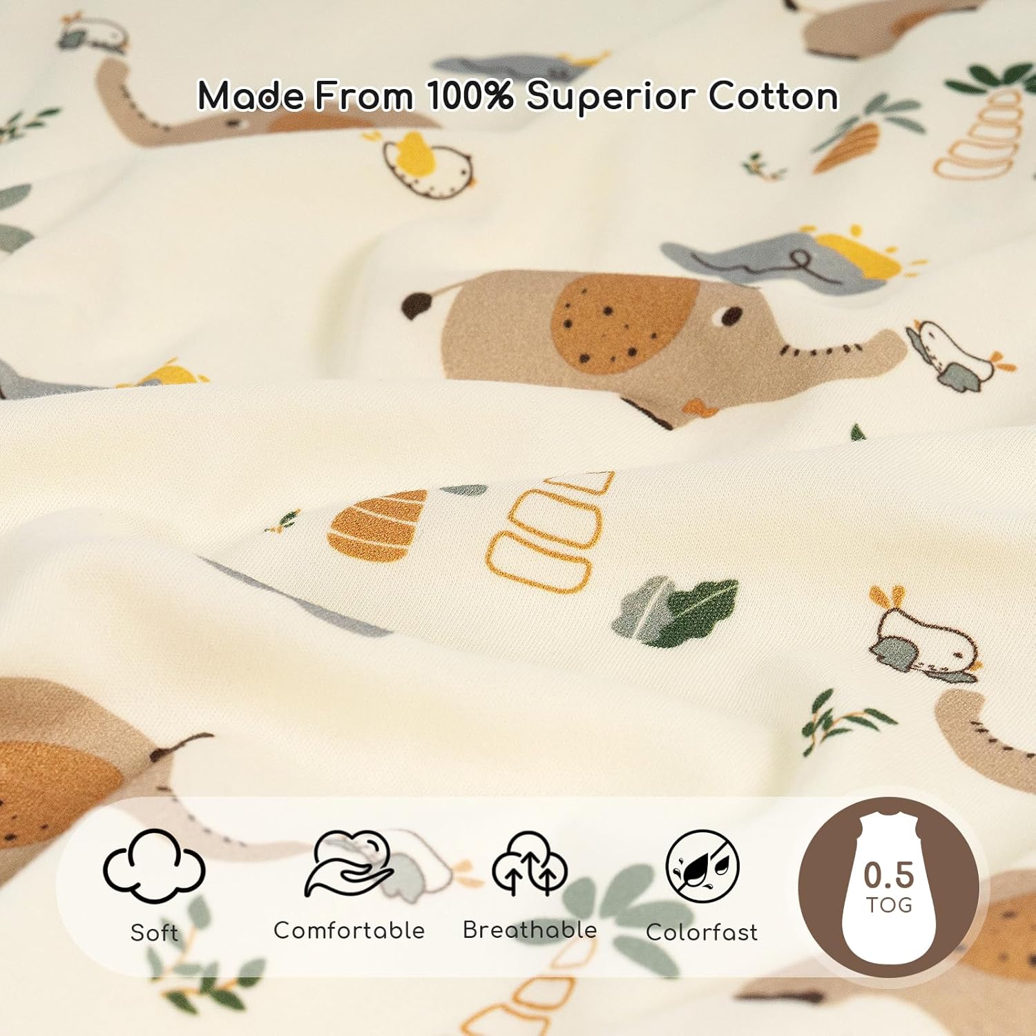 Detalle de Yukkidds Baby Sleeping Bag 0.5 Tog – 100% Cotton, Lightweight Breathing Sleep Sack (2 Pack, Beige Elephant)