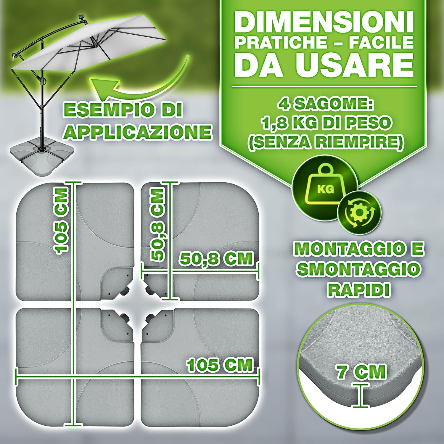 Thumbnail 6 de tillvex Base per Ombrellone decentrato 60 L / 80 kg (4 pezzi) grigio