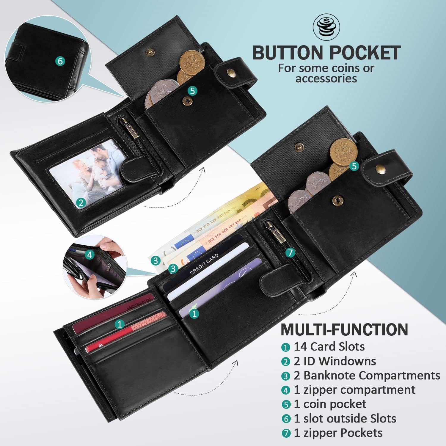 Detalle 2 de GSG SINCE 1998 Men's Cowhide RFID Wallet 17-slot