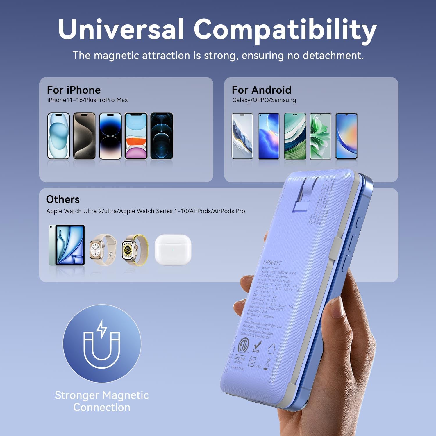 Thumbnail 6 de LUCKYFELLOW PB180W 10,000mAh Wireless Power Bank with Built-In Cables