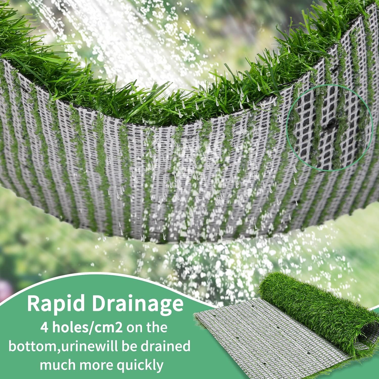 Detalle de Artificial Pet Pee Grass Mat for Puppy – Set of 2 (46 x 58.5cm) for Indoor & Outdoor Potty Training