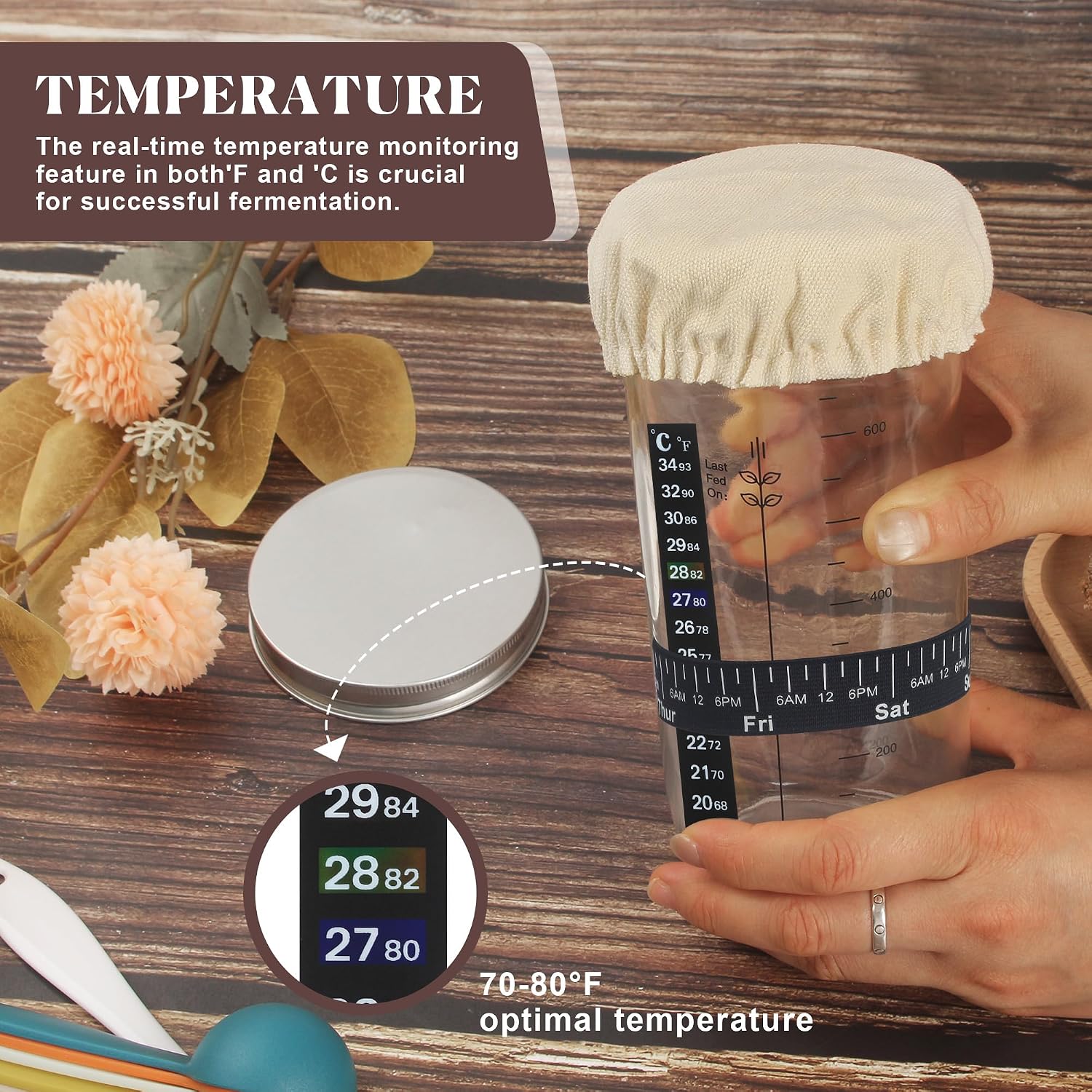 Detalle de Sauerteig-Starterglas 680 ml – Komplettes Set zum Brotbacken