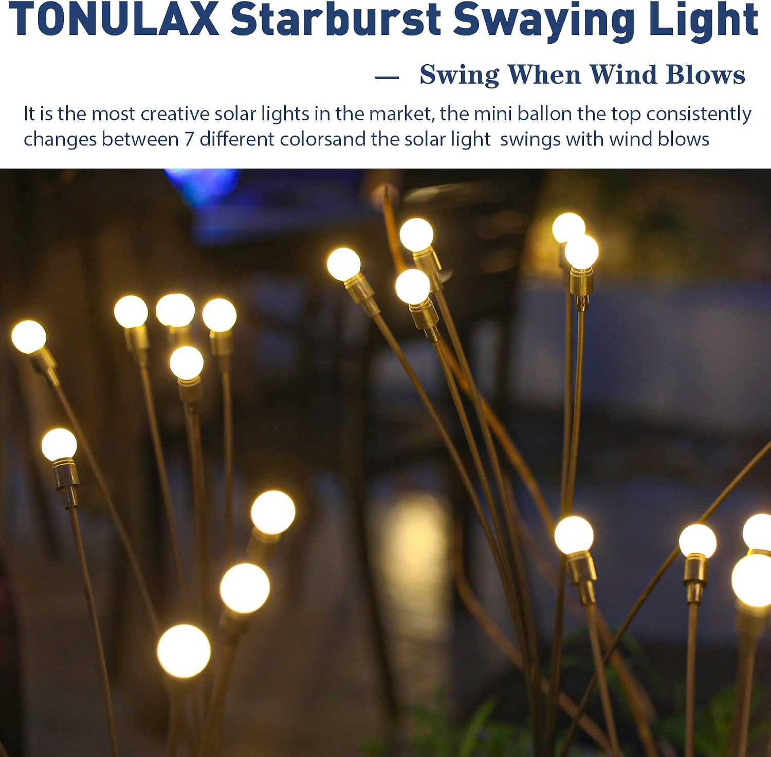 Detalle 2 de TONULAX Solar Firefly Garden Lights, 10-Pack, Warm White, Wind-Swaying