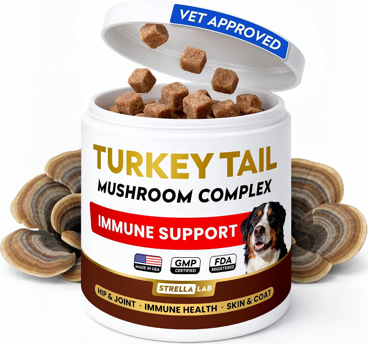 Detalle de STRELLALAB Turkey Tail Mushroom Chews for Dogs, 60 Count