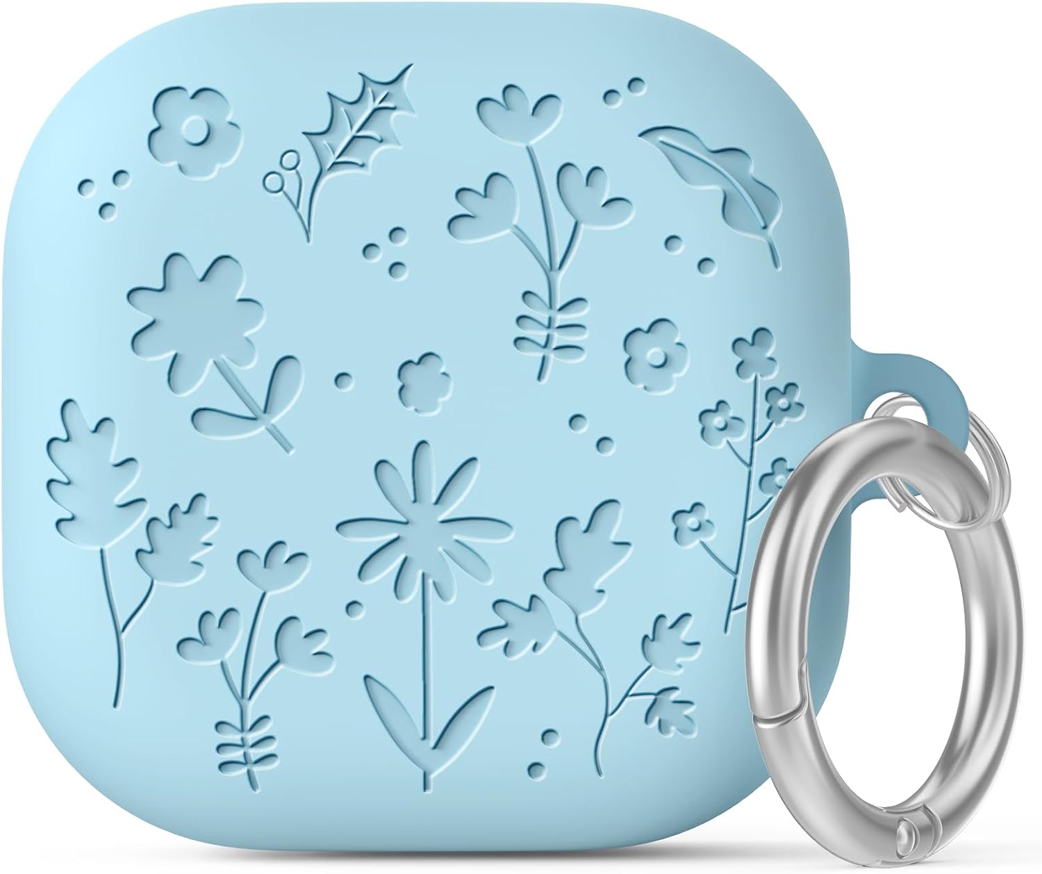 Detalle de AhaStyle Silicone Case for Galaxy Buds4 & Buds4 Pro (2026) – Flower Engraved, Non-Slip, with Carabiner