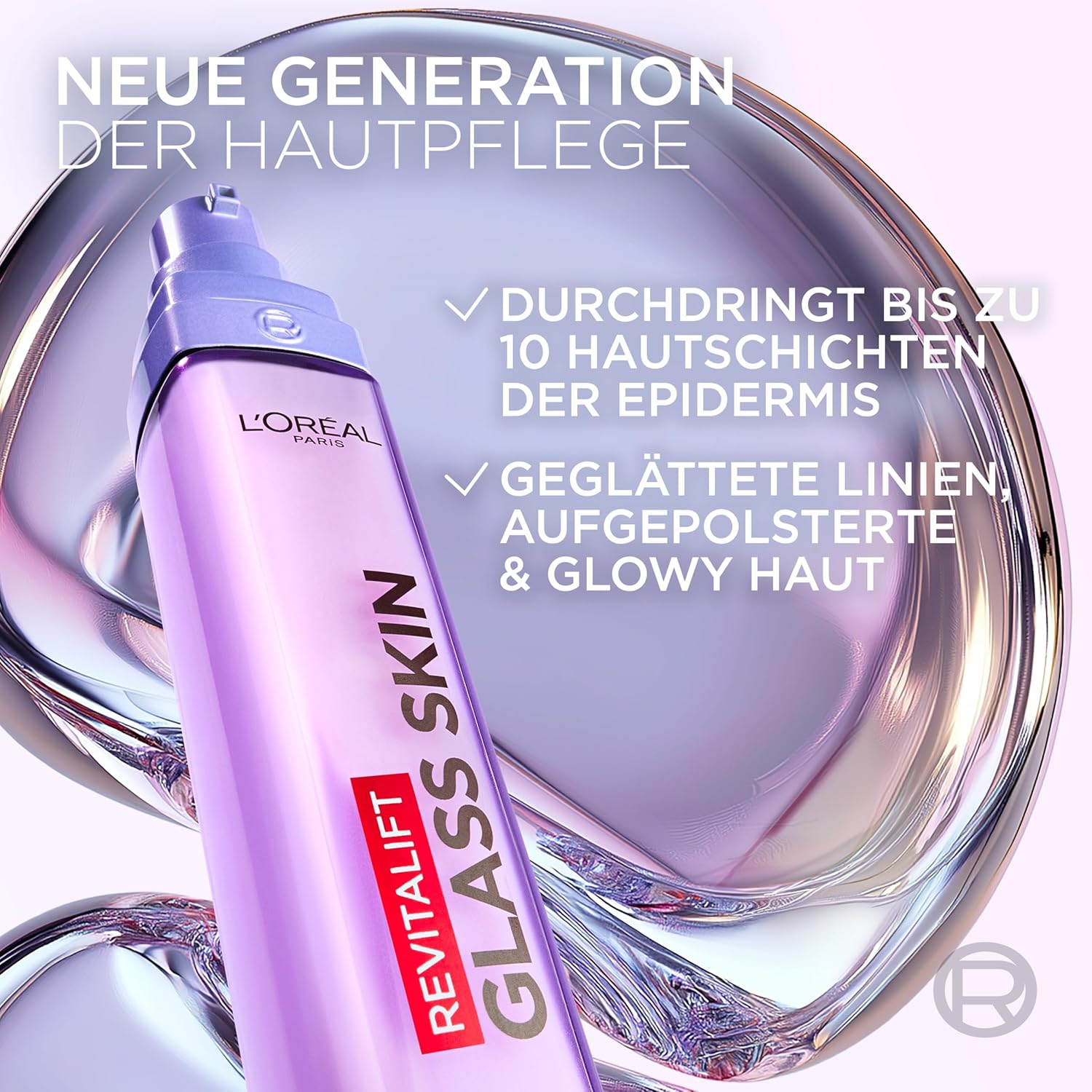 Detalle de L’Oréal Paris Glass Skin Feuchtigkeits-Fluid mit Hyaluronsäure – Revitalift Filler, 70 ml