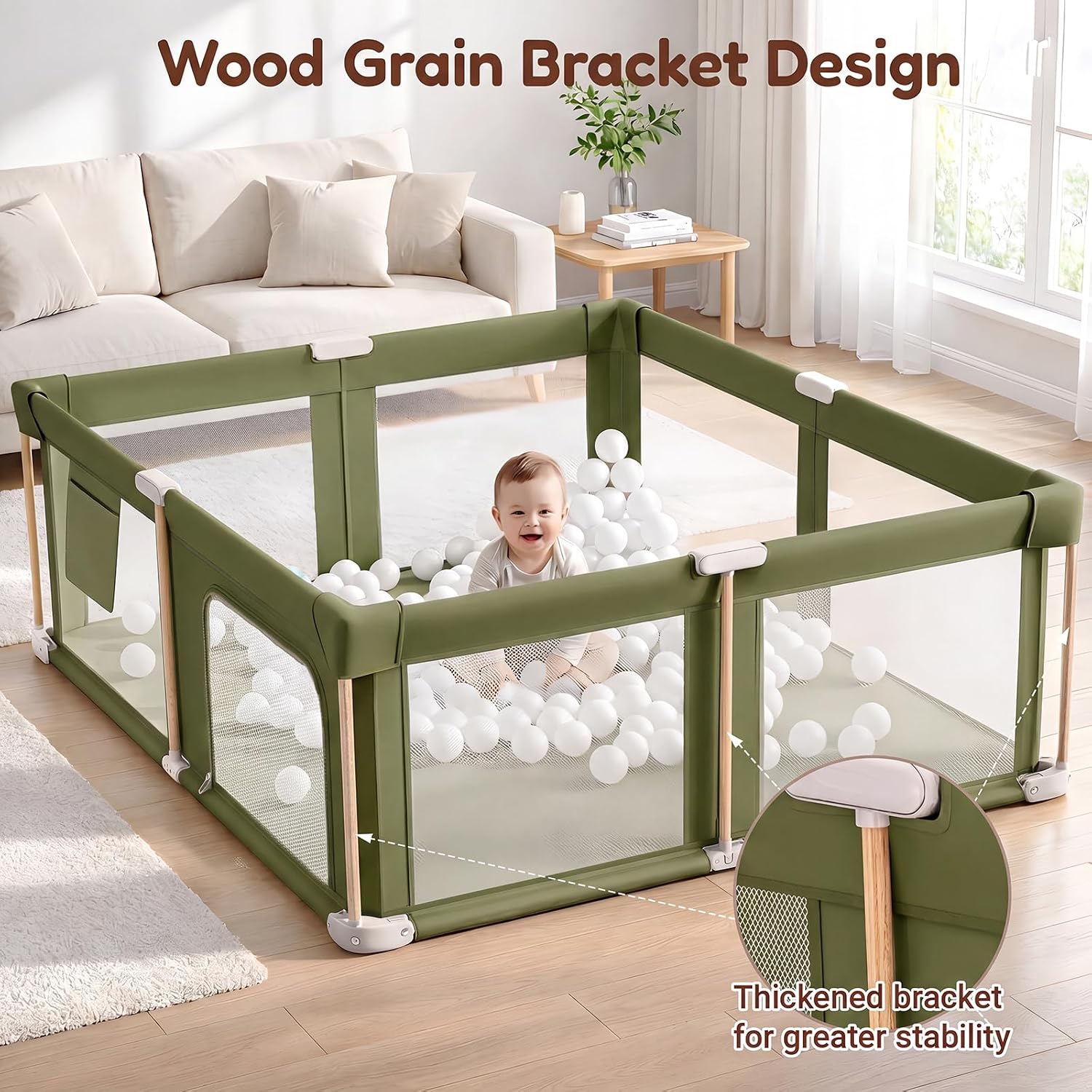Detalle 2 de JevrJeur Foldable Baby Playpen with Mat, 50 x 50-Inch Green Mesh
