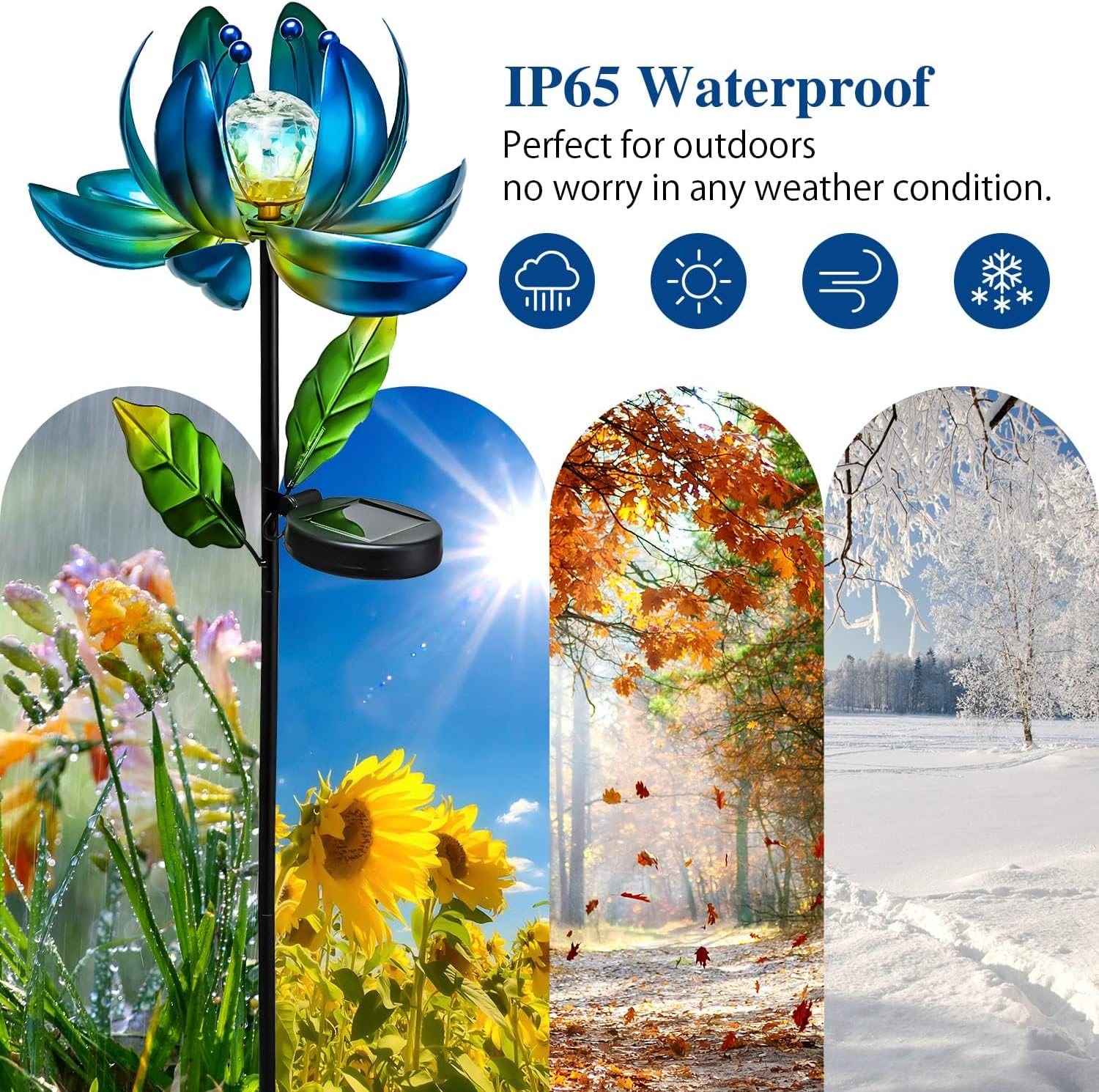 Thumbnail 5 de Solar Garden Lights Metal Flower Decor with Rotating Windmill Lotus LED Crystal Ball Stake Light (Outdoor Waterproof)