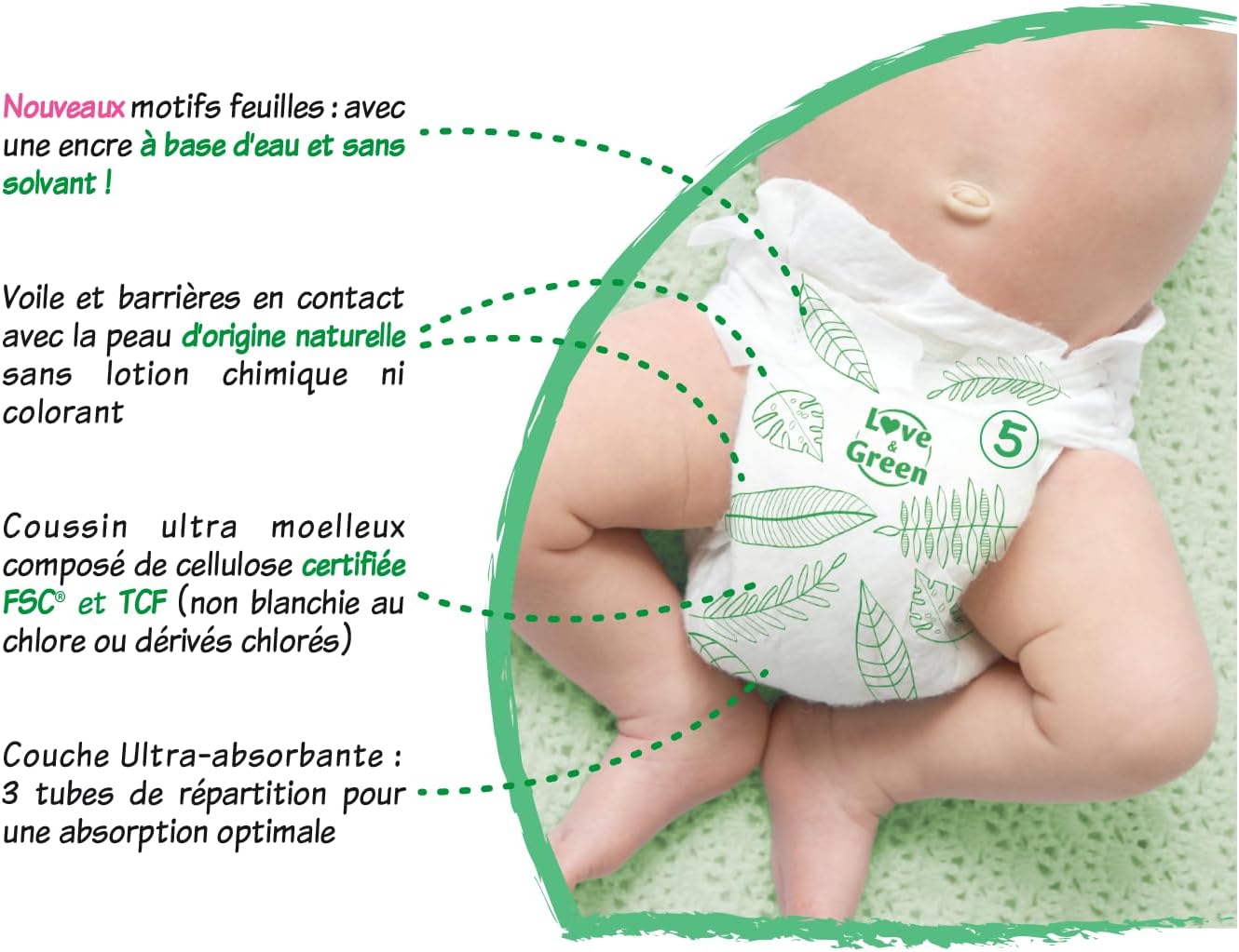 Thumbnail 3 de Love & Green Couches Bébé Saines et Écologiques – Taille 5 (11-25 kg) – Pack 1 Mois (160 couches)