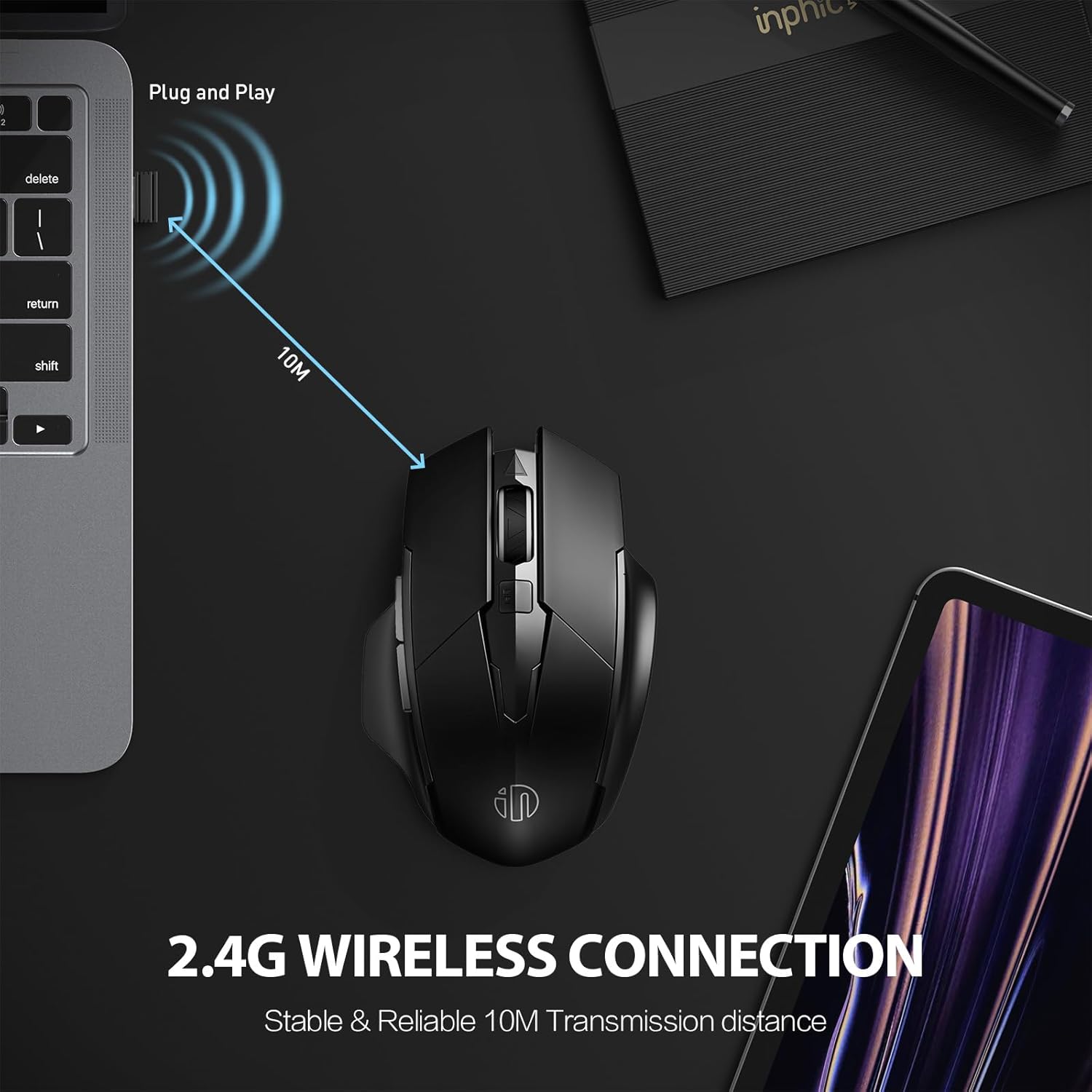Thumbnail 1 de INPHIC Wireless Mouse Rechargeable: Ergonomic 2.4G Cordless, 800–1600 DPI with Silent Click