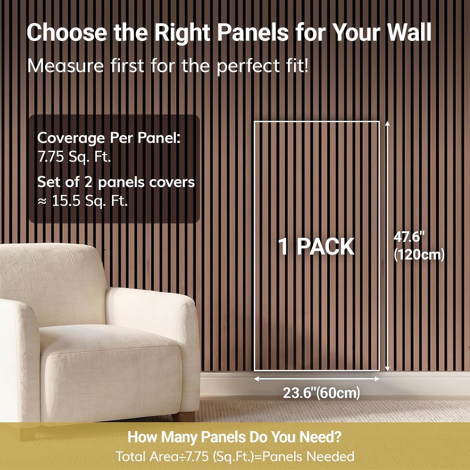Detalle 1 de TONOR 25070 Wooden Acoustic Wall Panels, 2 Pack, Dark Walnut, 1.44 m²