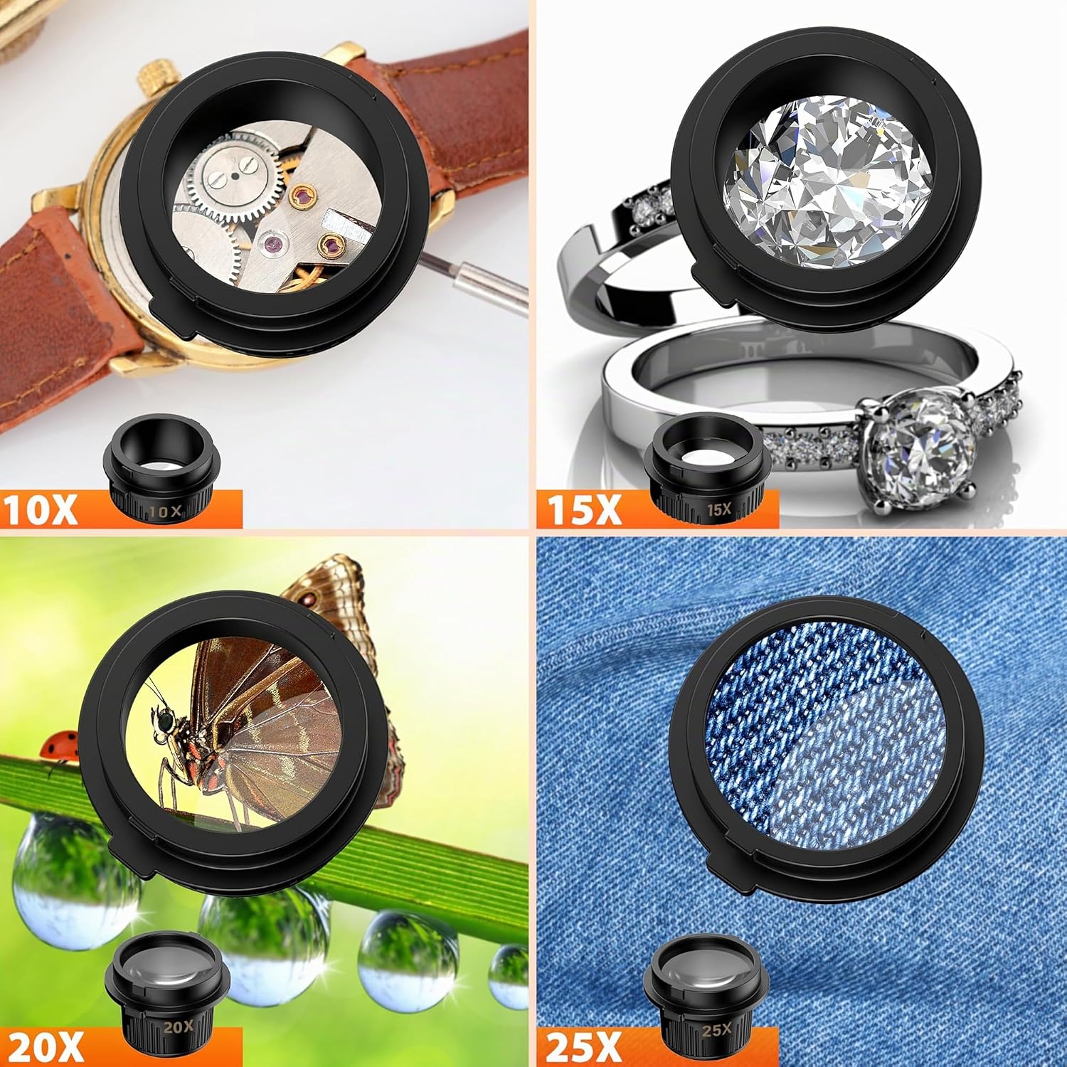 Thumbnail 4 de Pancellent lente d’ingrandimento per riparazione orologi con 4 lenti staccabili, 2 LED e pinzette di precisione antistatiche