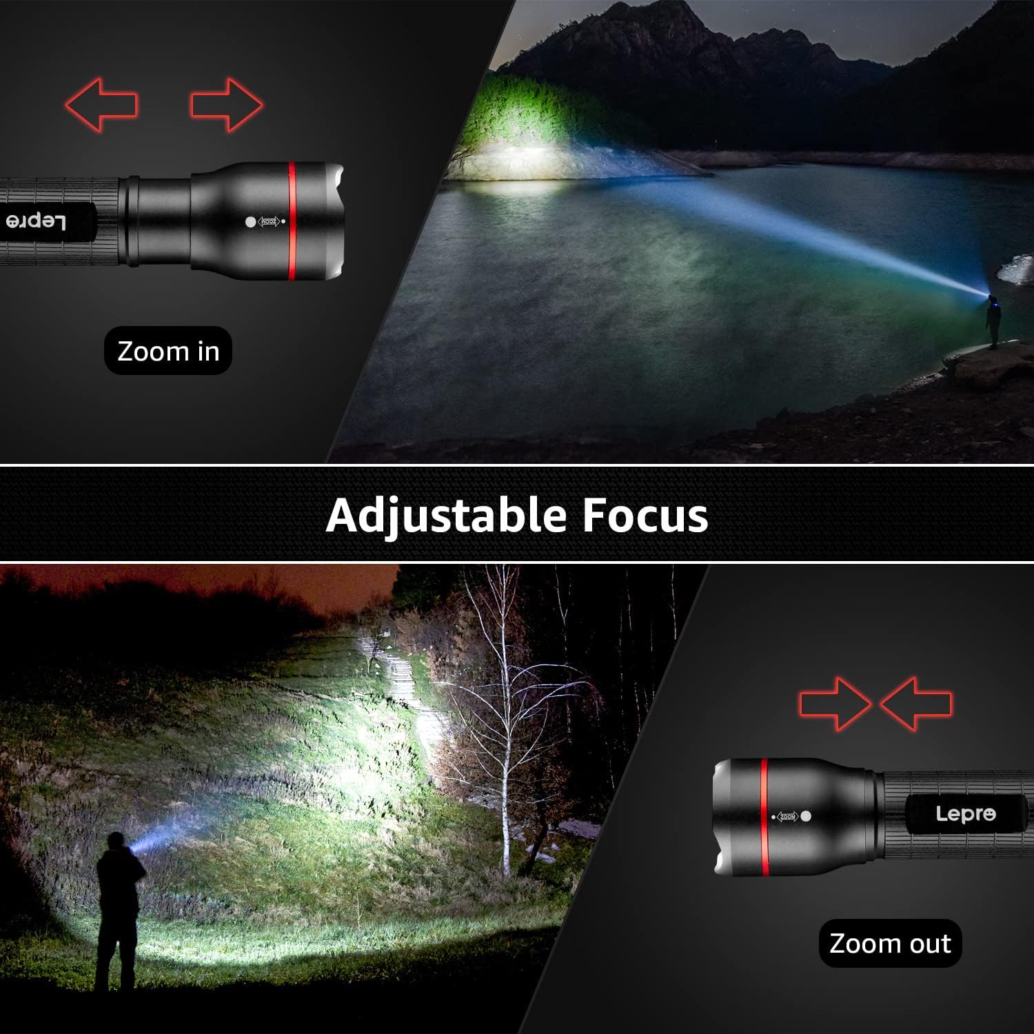 Detalle 2 de Lepro LED Taschenlampe LE2000 – extrem hell, zoombar, 5 Modi, wasserdicht IPX4