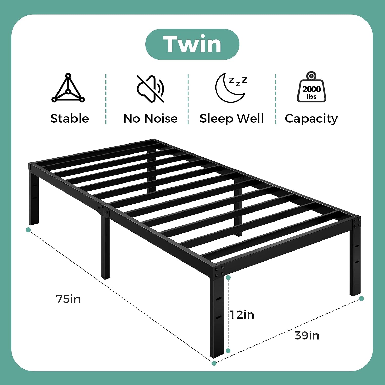 Detalle de Awesofurni 14-Inch Twin Metal Bed Frame with 12-Inch Underbed Clearance