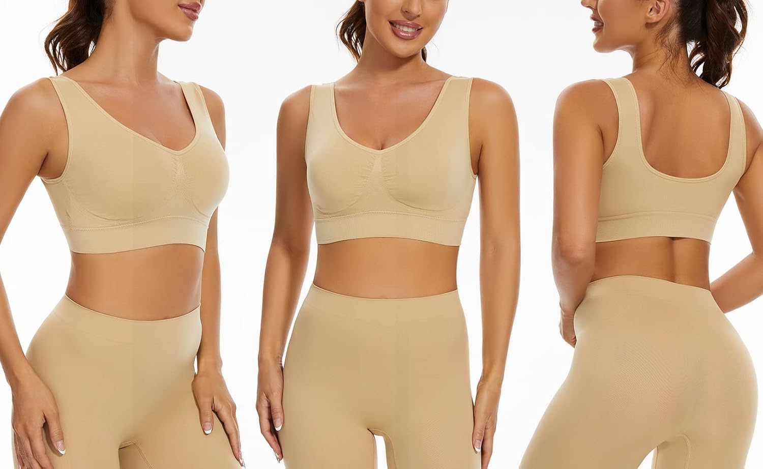 Detalle de Lemef 3-Pack Seamless Wirefree Yoga Bras with Removable Pads