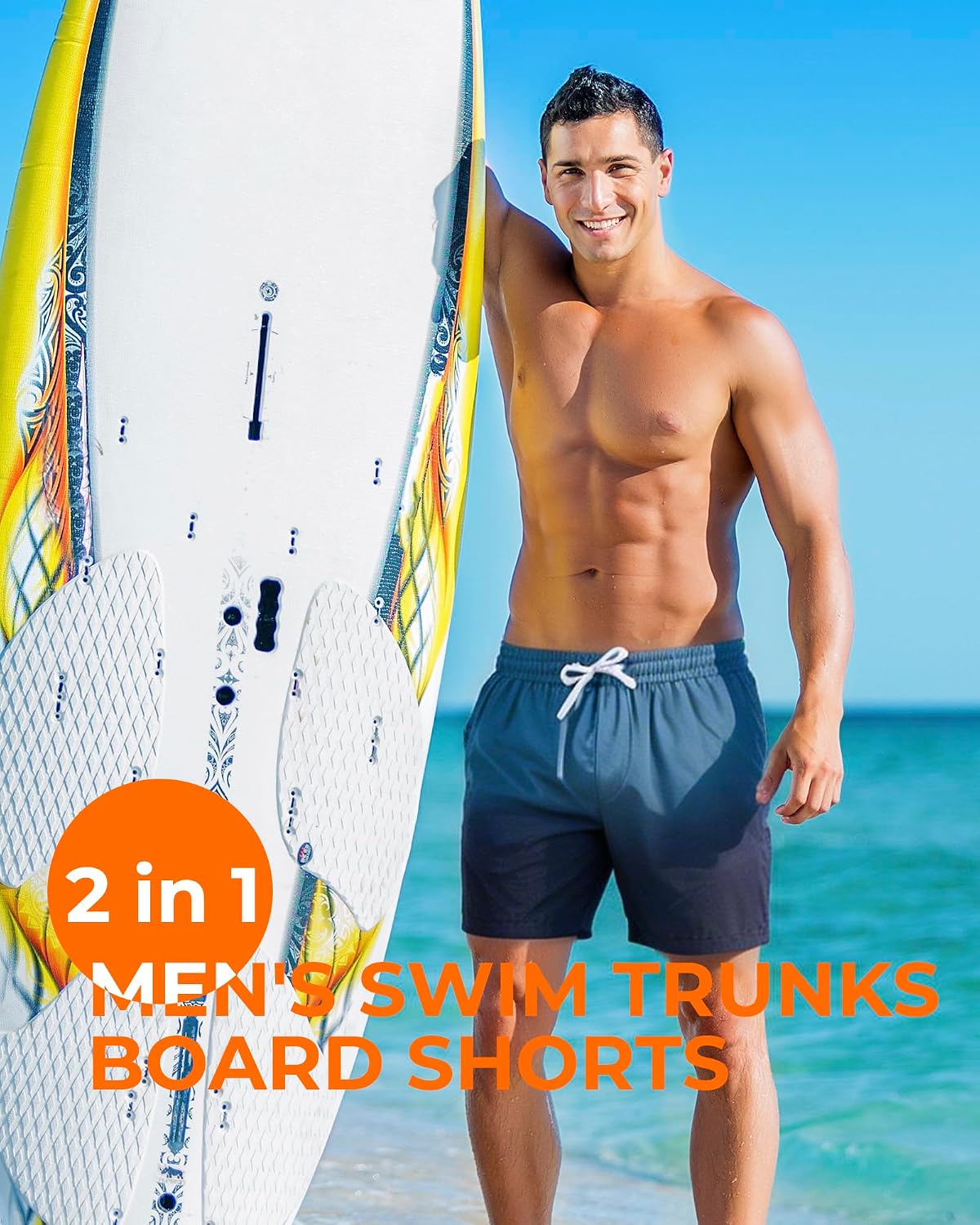 Detalle de FreSprtti Men's 2-in-1 Swim Trunks with Quick-Dry Fabric and Deep Pockets