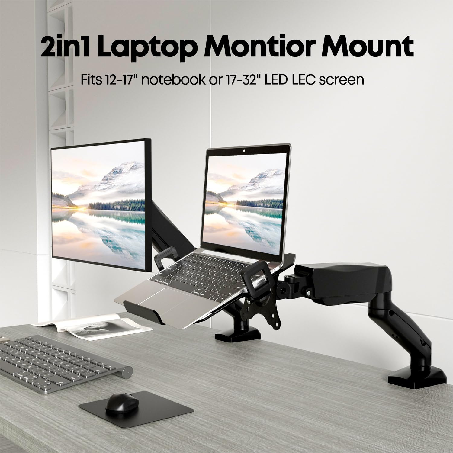 Detalle 2 de PUTORSEN Monitor Arm mit Laptopablage für 17–32 Zoll Monitore & bis 17 Zoll Notebooks (VESA 75/100)