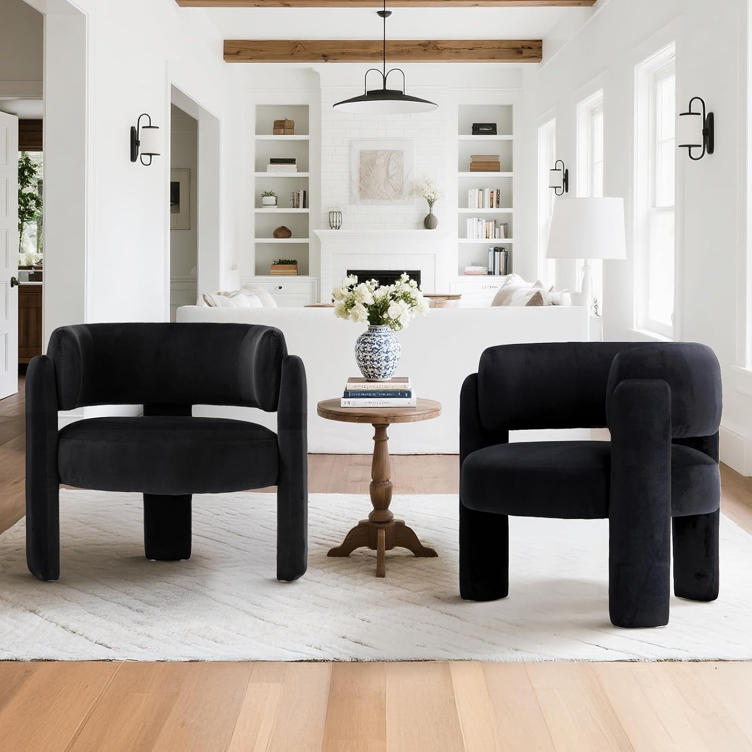 Detalle de COLAMY W181 Velvet Accent Chairs, Set of 2, Black, Barrel Style
