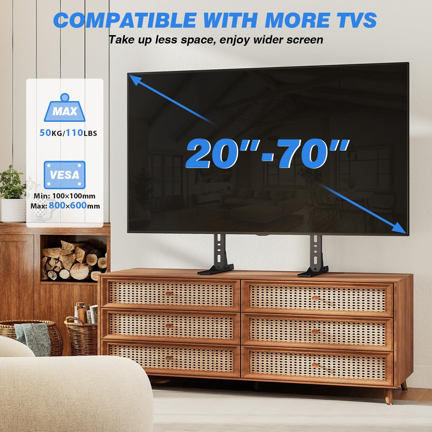 Thumbnail 1 de TVON Pied TV universel pour téléviseurs LCD/LED de 20 à 70 pouces, capacité jusqu’à 50 kg et VESA max 800 x 600 mm