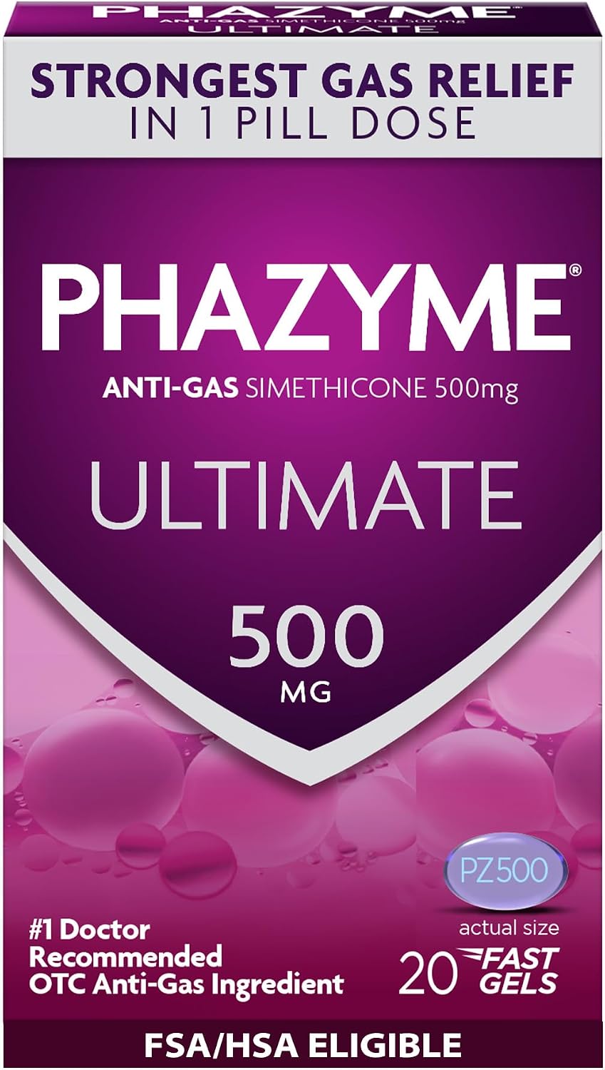 Detalle de Phazyme FETEGT5561 Anti-Gas Softgels, 500 mg Simethicone, 20 Count