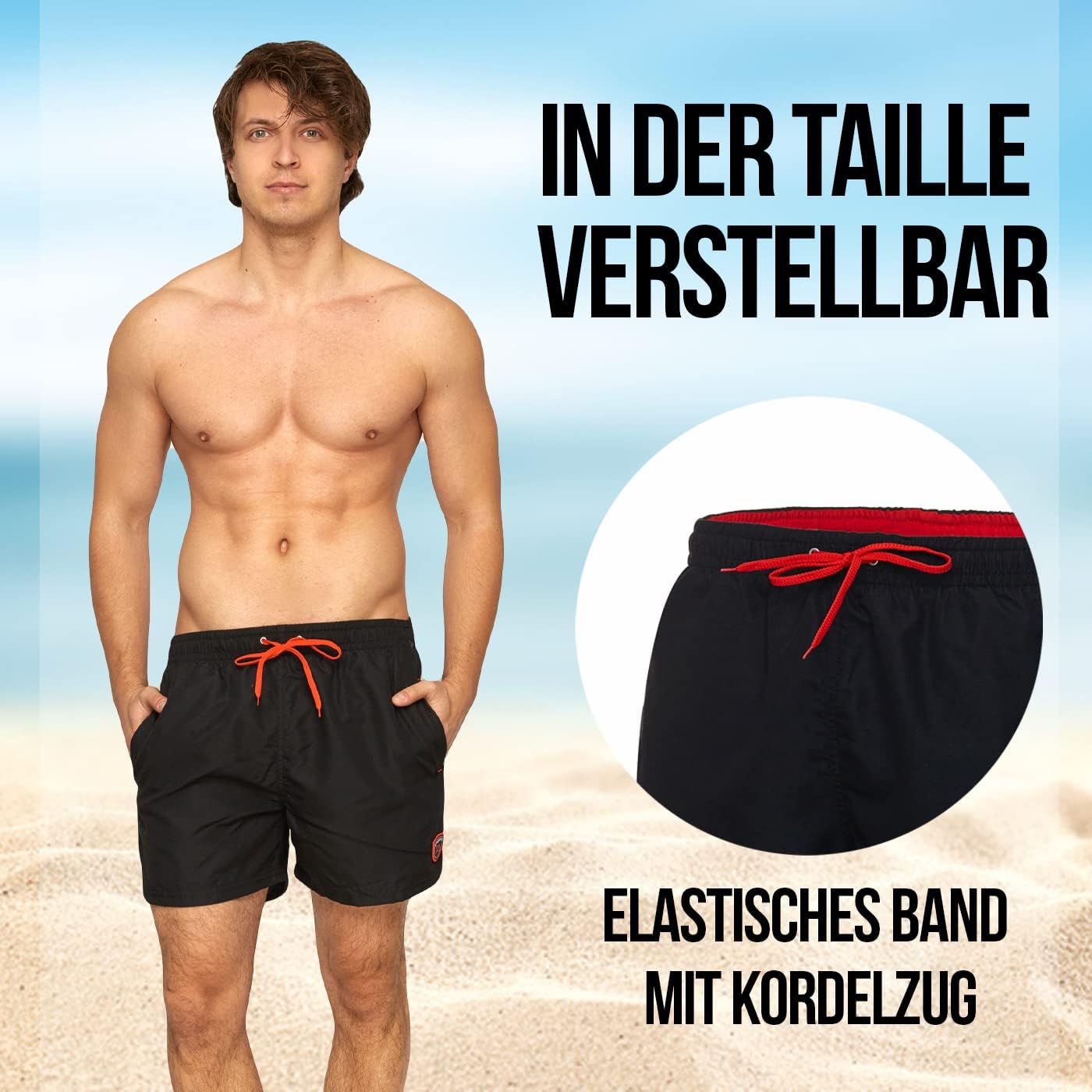 Detalle de Zagano Badehose Herren schnelltrocknend – 5106 Boardshorts mit Kordel und Mesh-Einsätzen