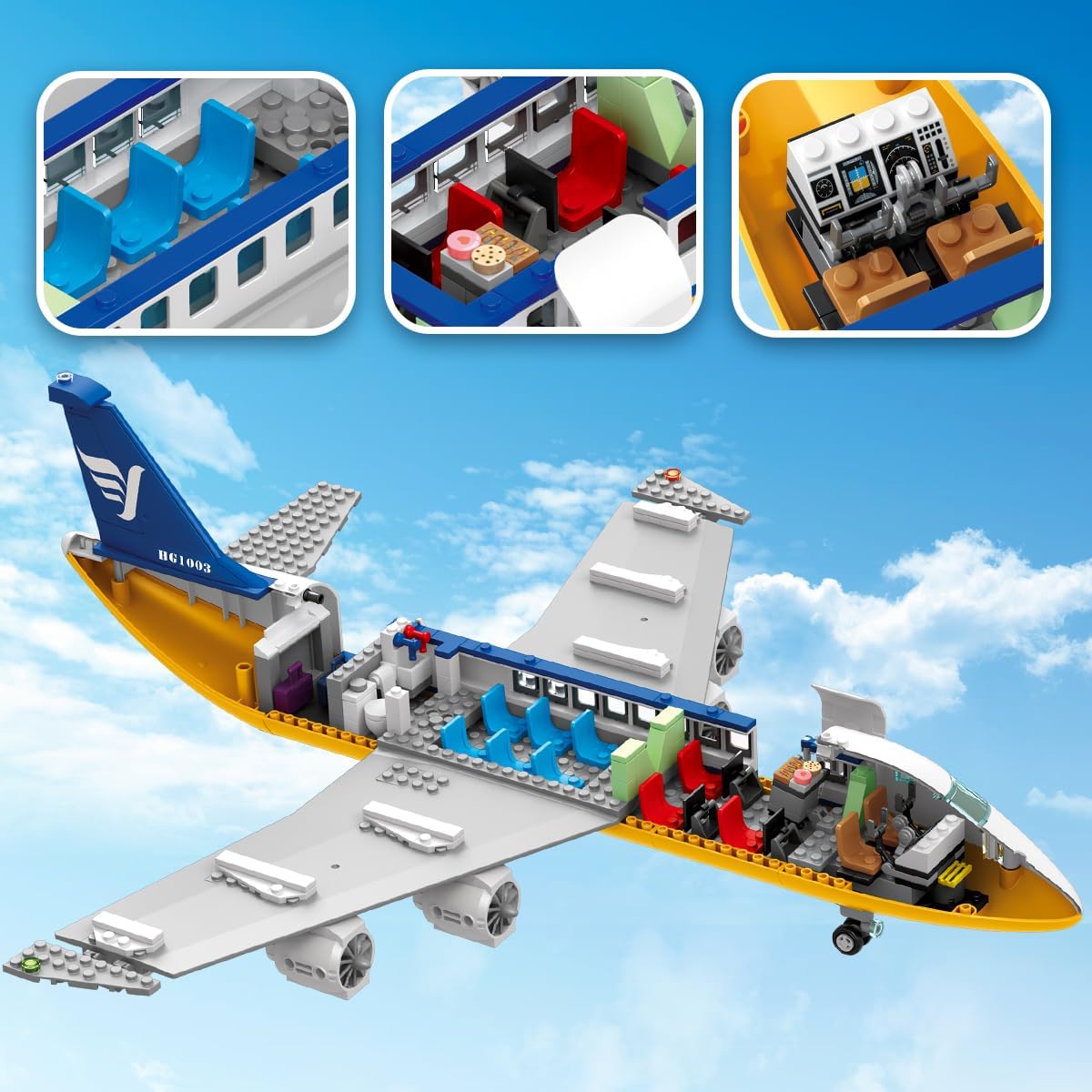 Detalle de HOGOKIDS City Avion de passagers (901 pièces) avec lumières LED et terminal d’aéroport