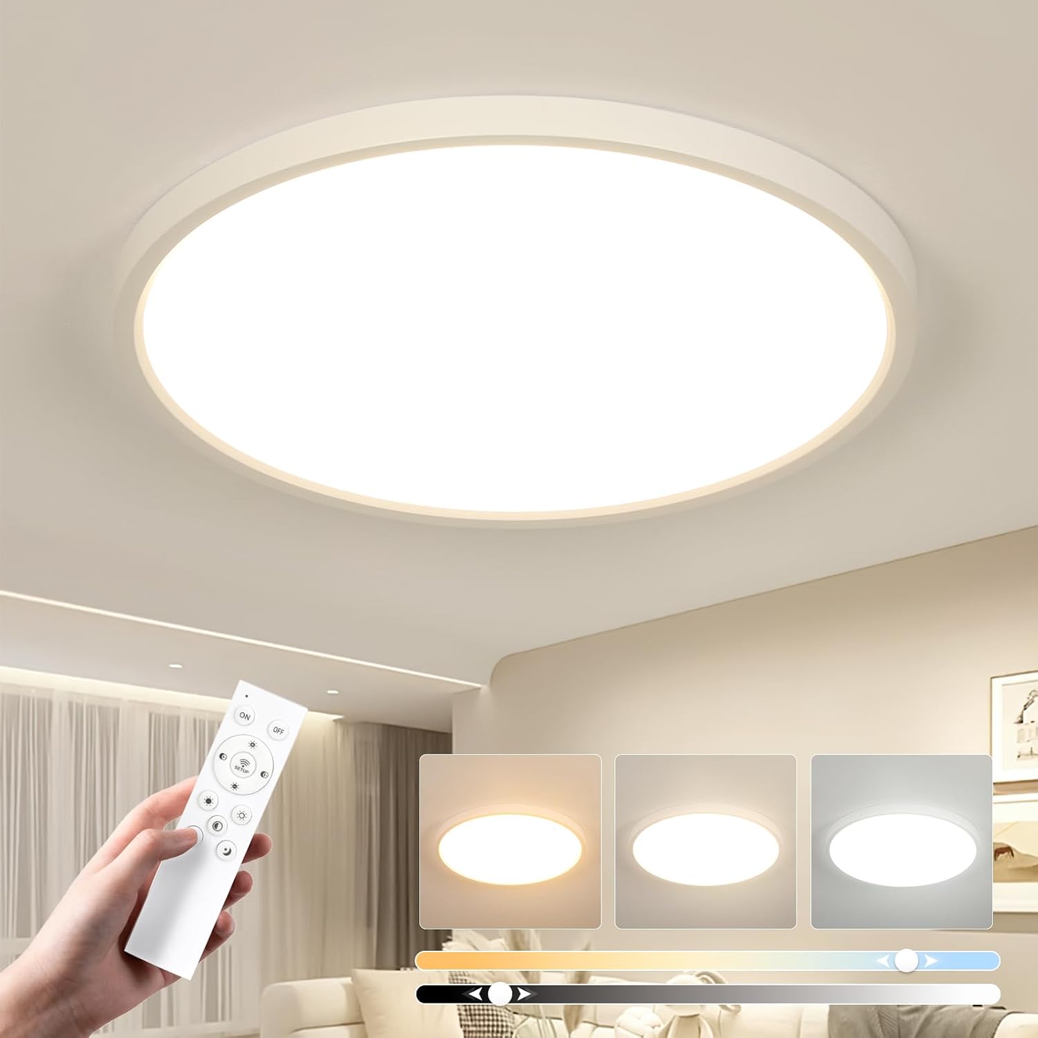 Detalle de EASY EAGLE LED Deckenleuchte Flach Dimmbar 40 cm – Rund, 3000–6500 K, 48 W, 4800 lm