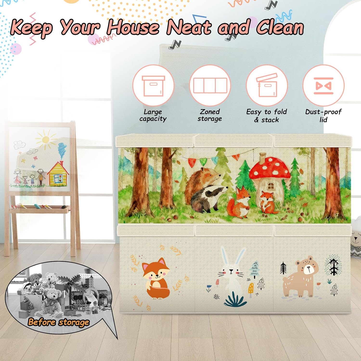 Thumbnail 2 de KR KITCHENRAKU Toy Box Storage with Lid – Extra Large 99x34x39cm (Off-white) by KitchenRaku