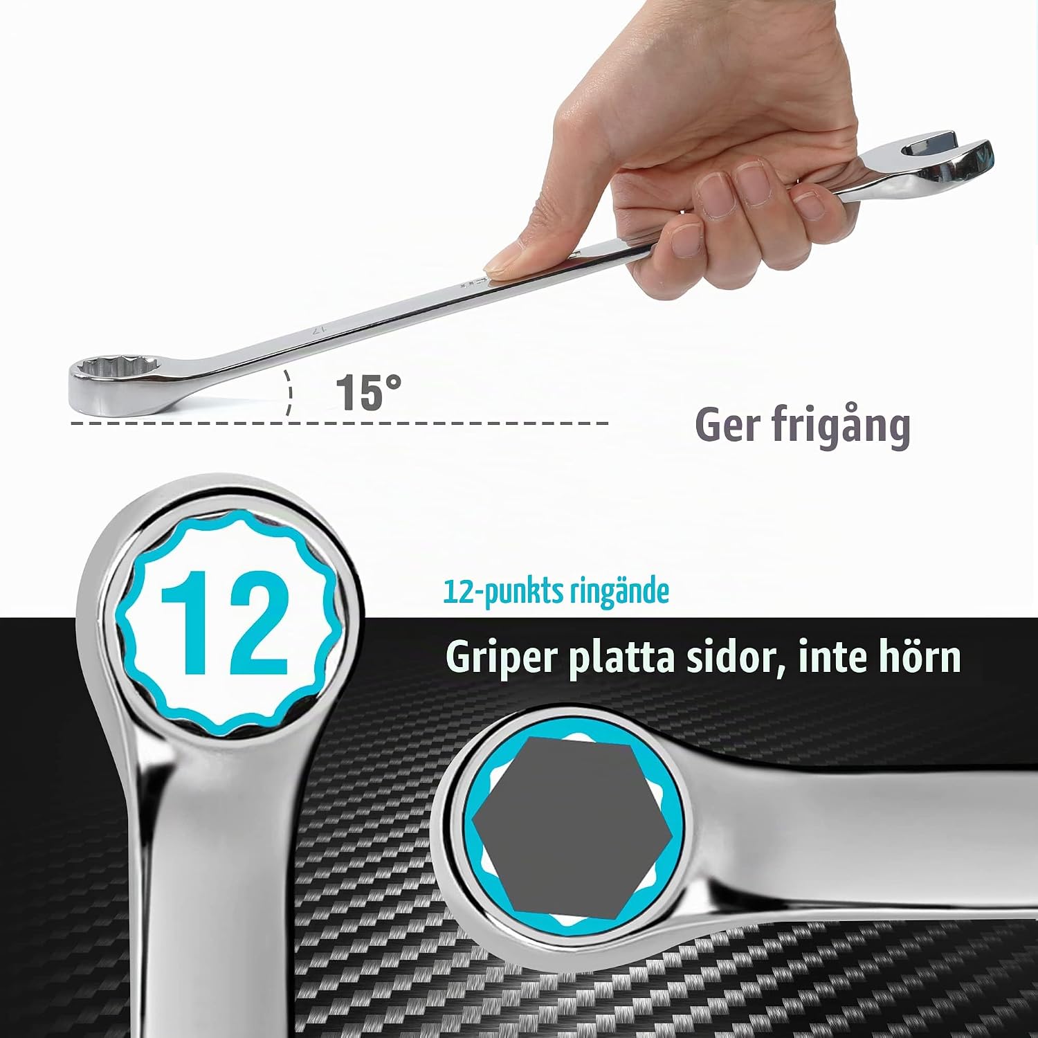 Detalle 2 de DURATECH kombinationsnyckelsats, 11 delar, 8–19 mm, 12-kant i kromvanadinstål